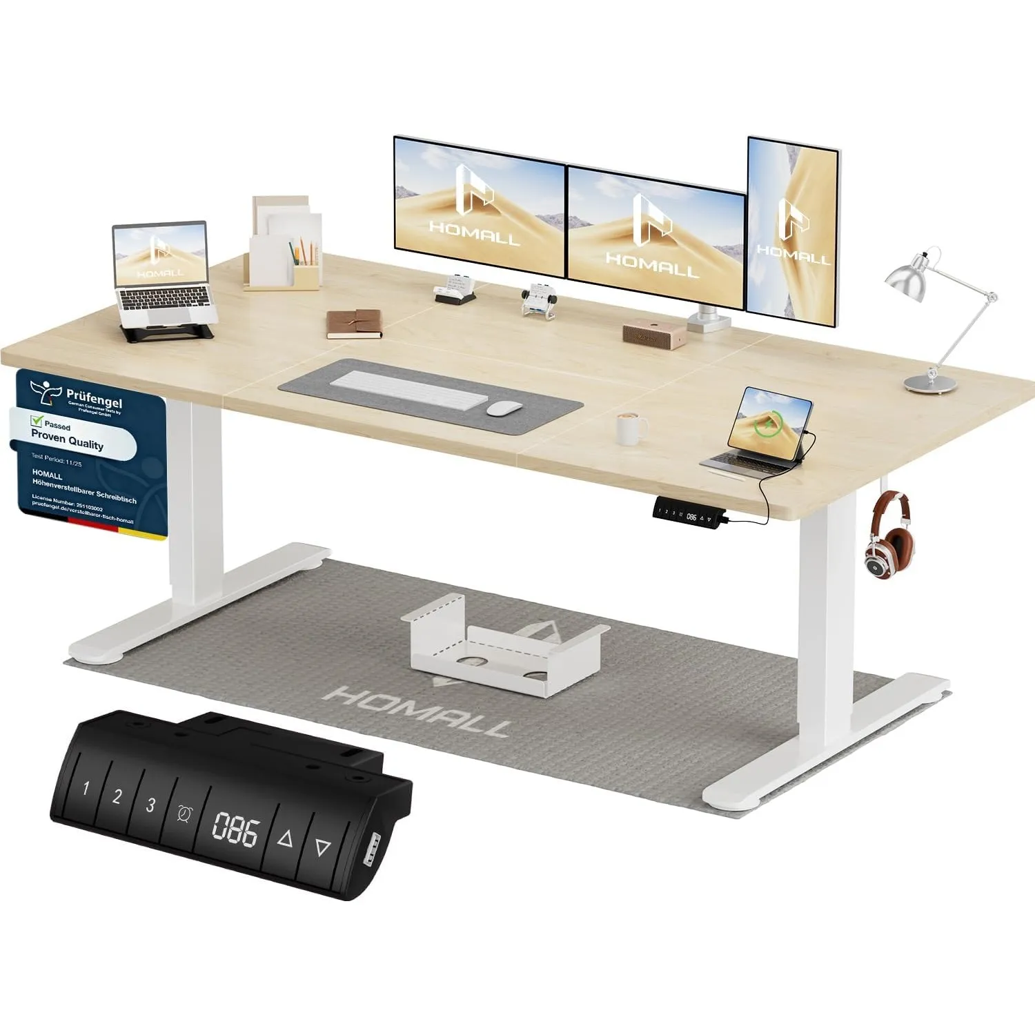 Homall Höhenverstellbarer Schreibtisch 180x80cm mit USB-A Ladeanschluss, Elektrischer Schreibtisch mit Kabel Management…