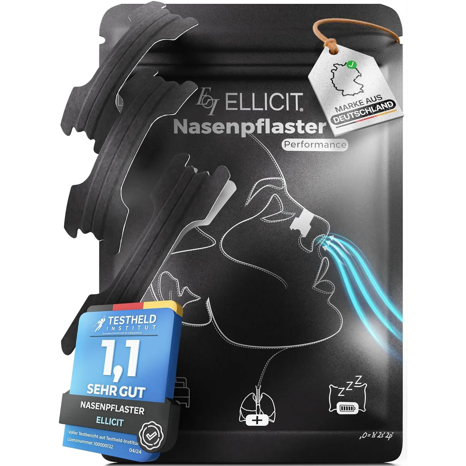 Ellicit Nasenpflaster Schwarz 30 Stk Nose Strips bei Schnarchen & für Sport