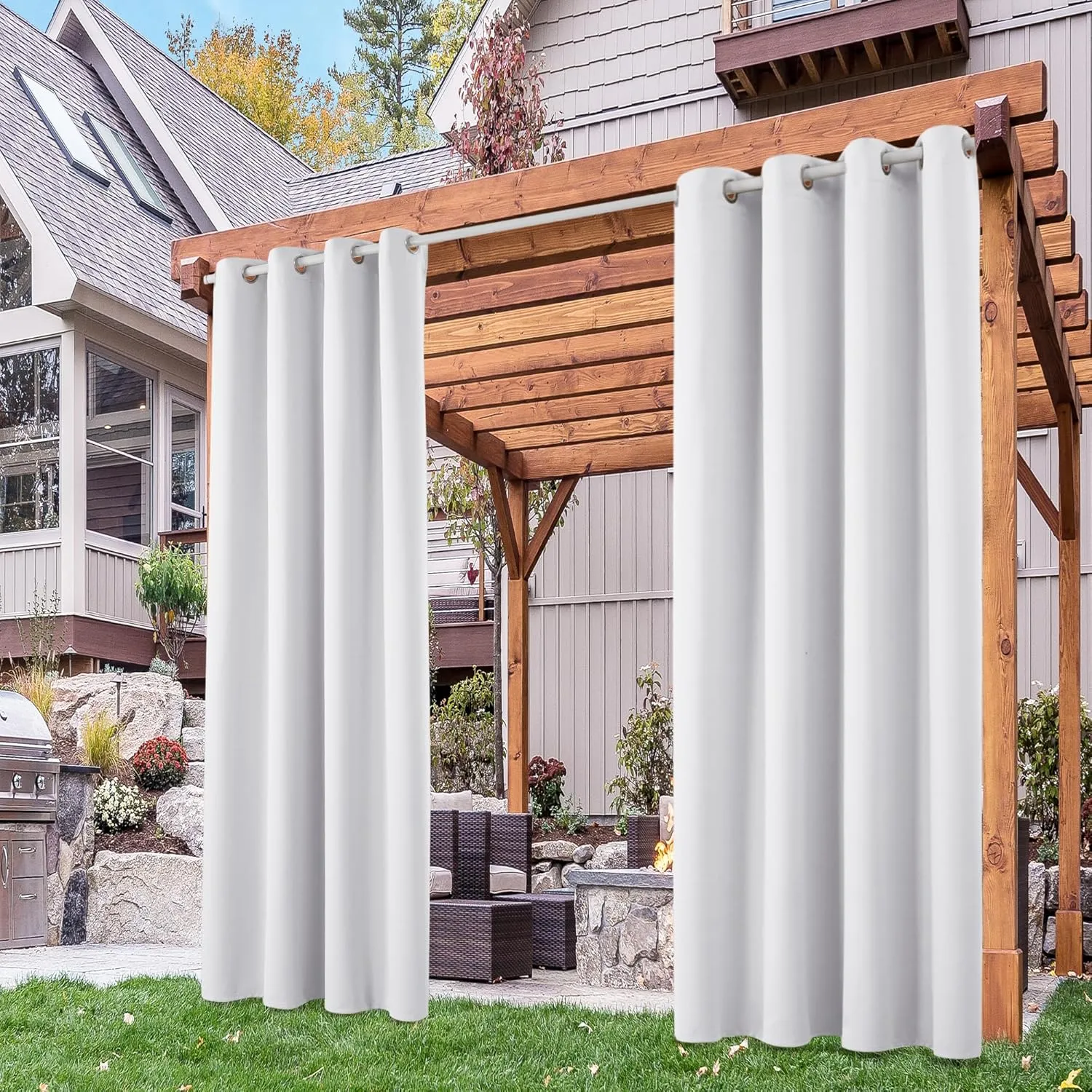 Deconovo Outdoor Curtain Weatherproof Opaque Curtains Patio Privacy Screen Curtains Sun Protection Waterproof Outdoor C…