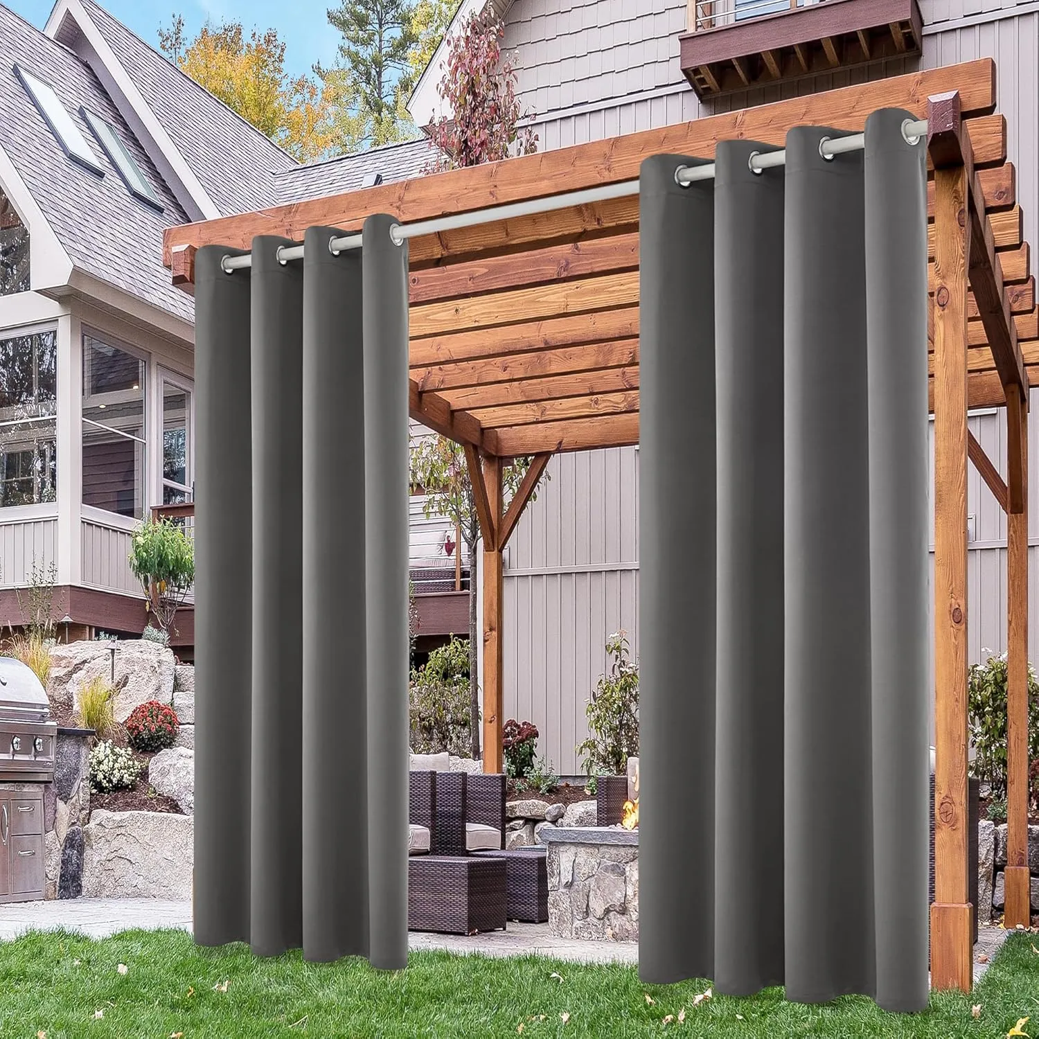 Deconovo Opaque Curtains, Outdoor Curtains, Patio Privacy Screen, Outdoor Curtain, Weatherproof, Waterproof Sun Protect…