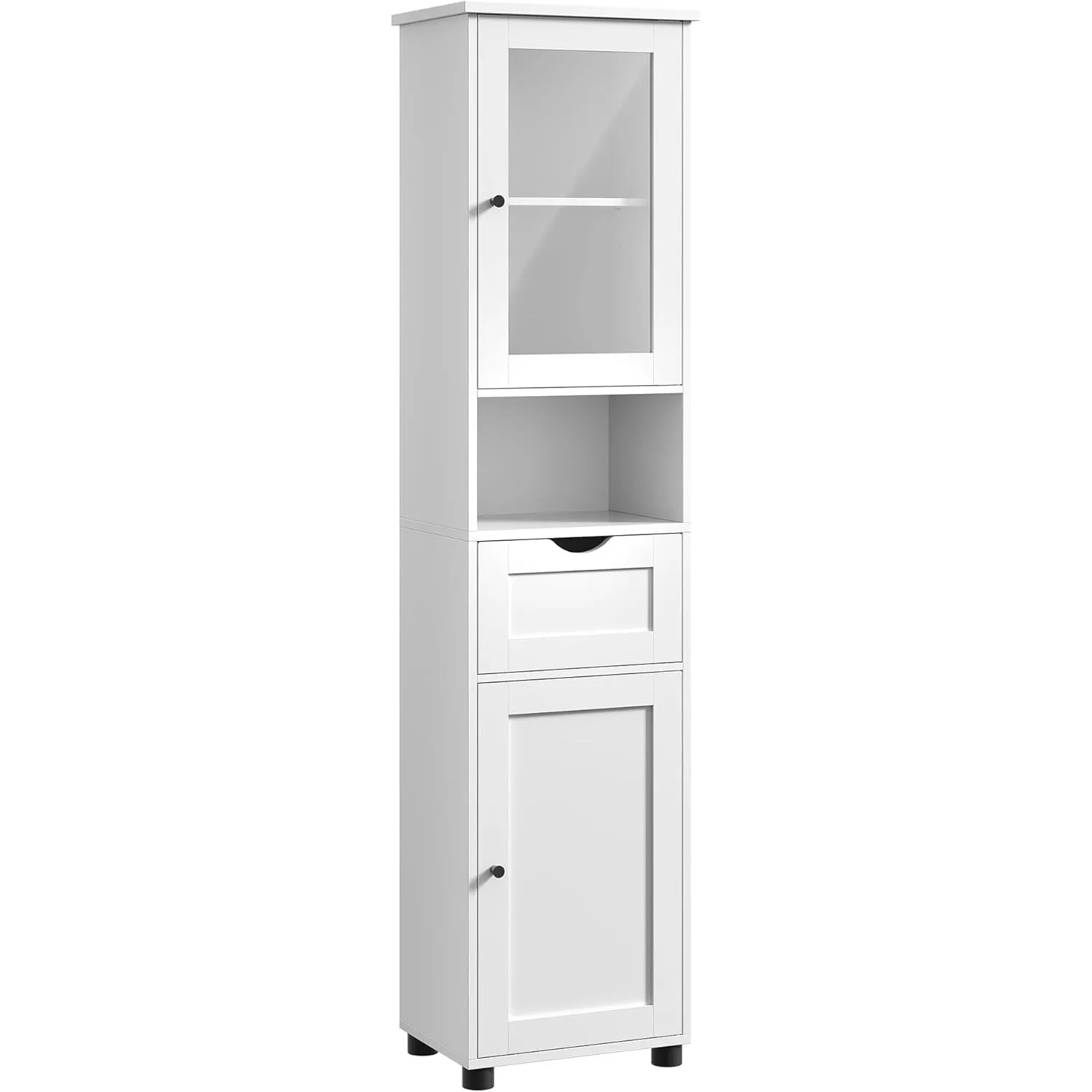 VASAGLE Badezimmerschrank, Badschrank, Hochschrank, offenes Fach, Glastür, schmal, Badezimmermöbel, Badmöbel mit Füßen,…