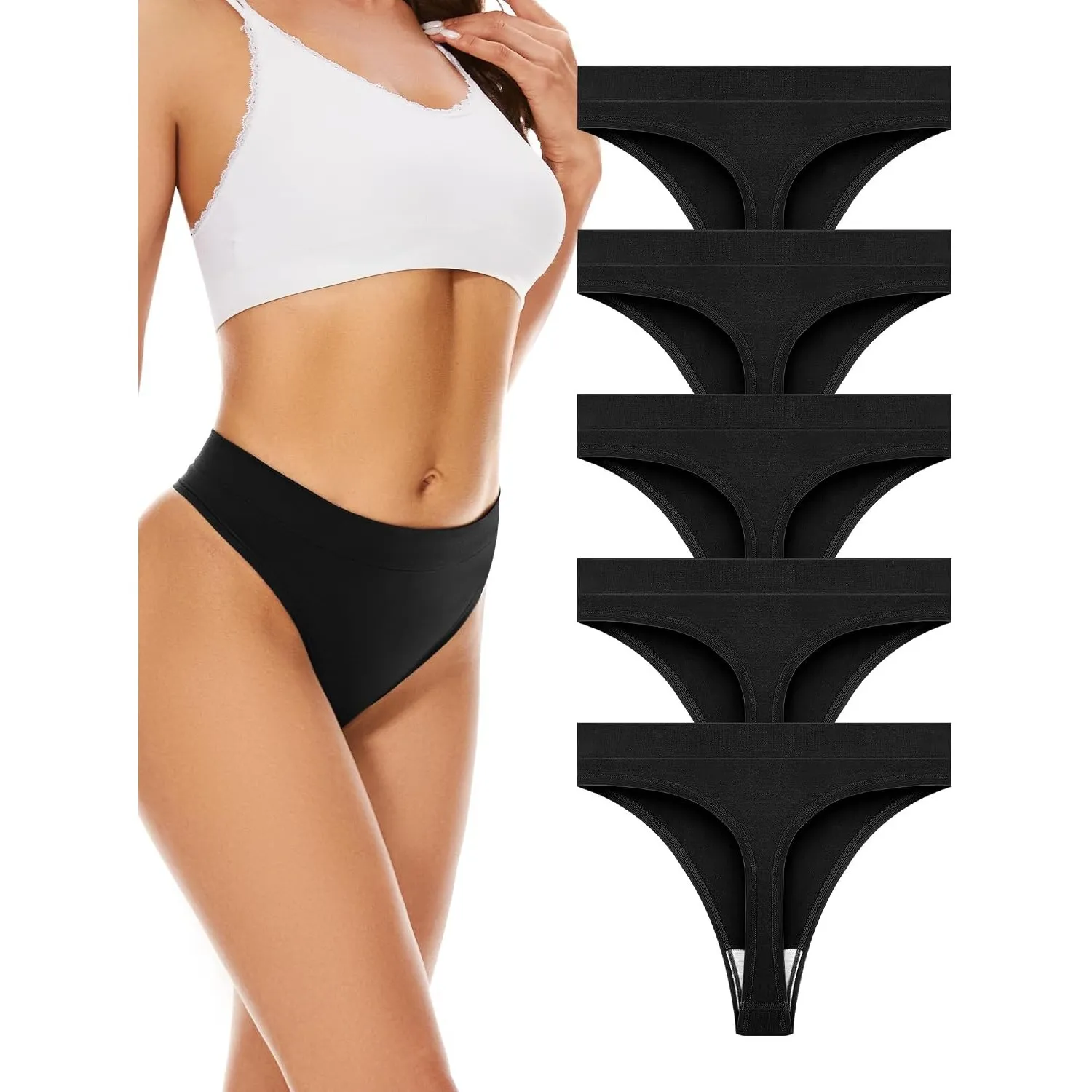 VOENXE Nahtlose String Tanga Damen,Seamless Hohe Taille Sport Unterwäsche | Nahtlos Frauen Tangas Hoher Breiter Bund Un…