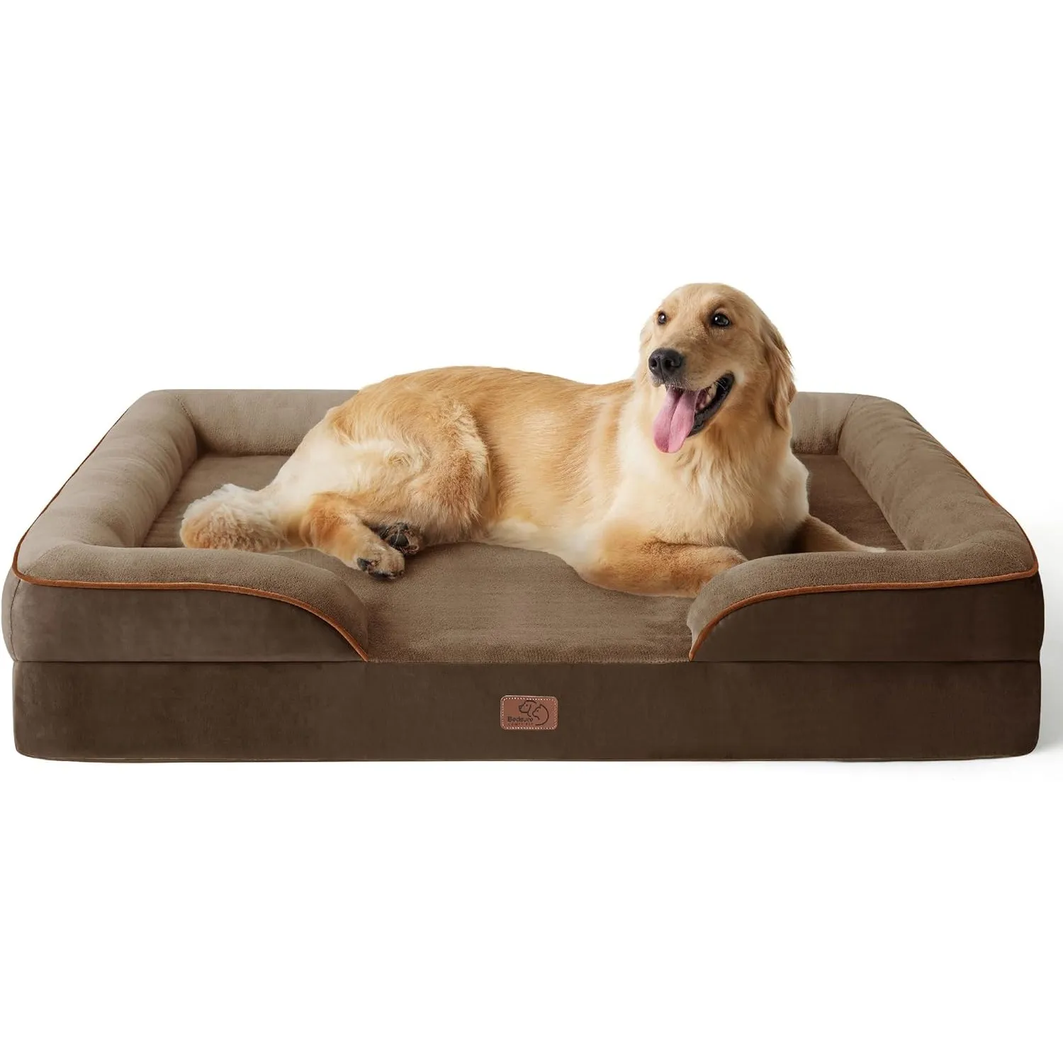 BEDSURE orthopädisches Hundebett ergonomisches Hundesofa, 122x89cm, braun | Hundekorb grosse Hunde mit eierförmiger Kis…