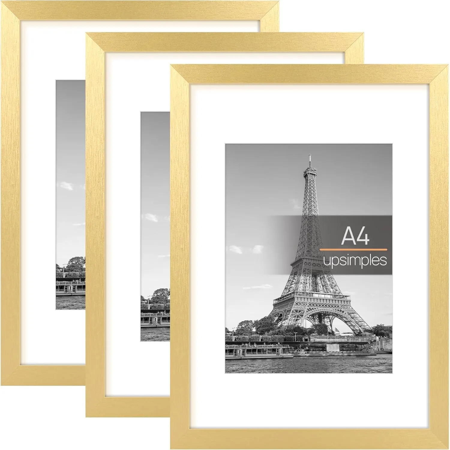 upsimples 3 Pack Bilderrahmen A4, Kinderzeichnungen Picture Frame Gold für Fotos, Bilder, Poster