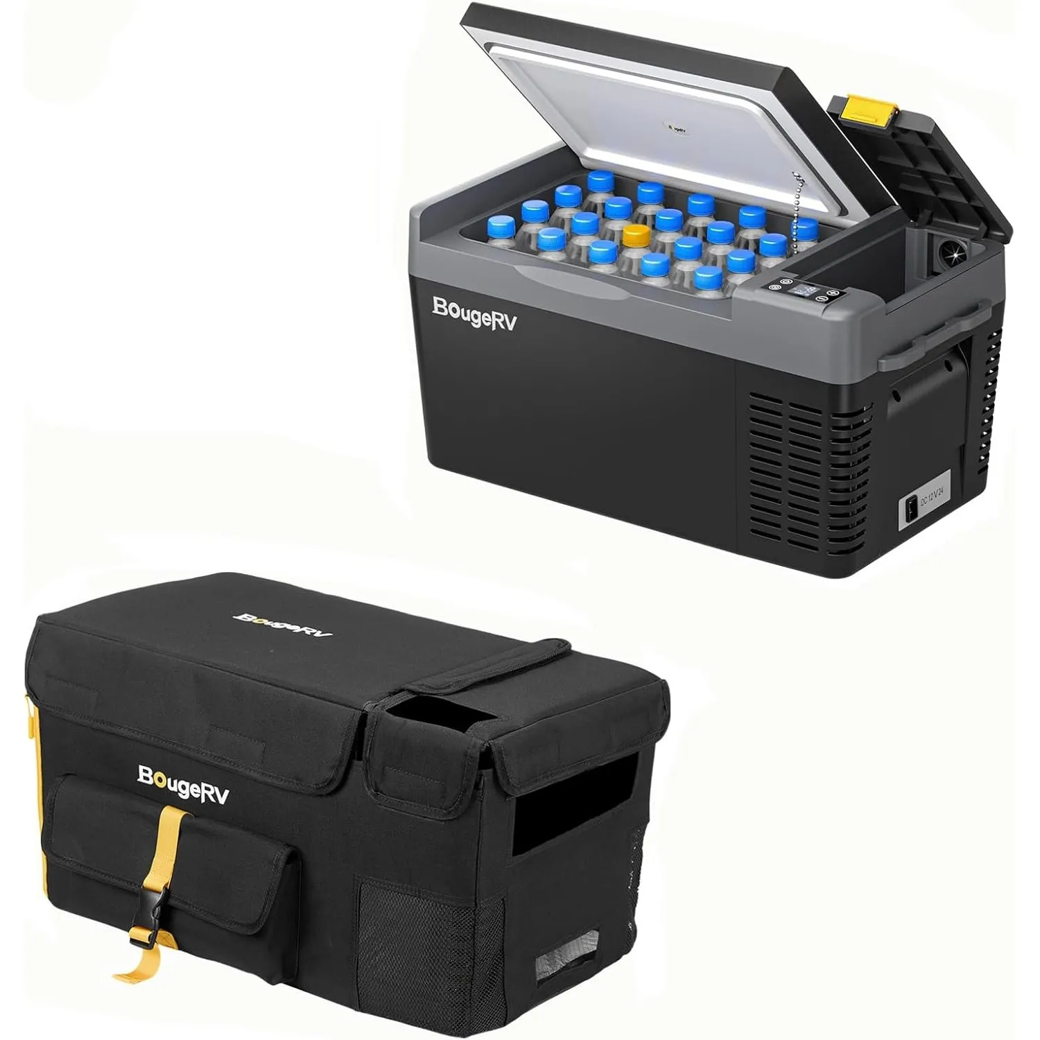 BougeRV CRPRO Kompressor Kühlbox 20L mit Schutzhülle, -22℃~10℃, Schwarz | 0°C in 15 Min., 12/24V DC & 110-240V AC. ECO/…