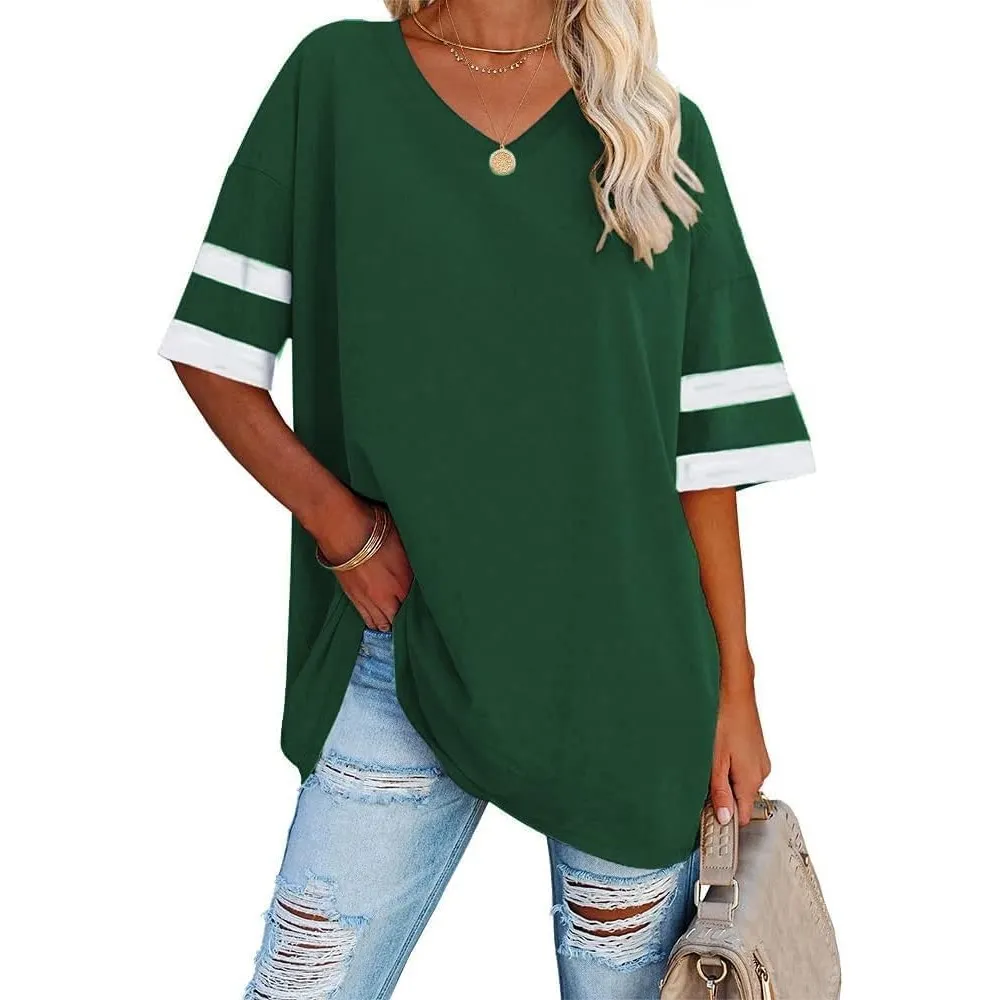 Ebifin Damen Oversize T Shirt mit V-Ausschnitt Kurzärmeliges Casual Lockere Basic Sommer Tee Shirts Bluse.