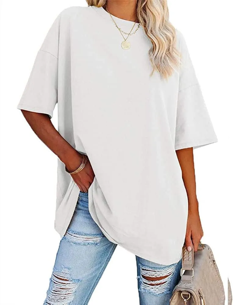 Ebifin Women's Oversize T-Shirt Crew Neck Short-Sleeve Tops, Casual Loose Basic Summer Tee Shirts, Blouse