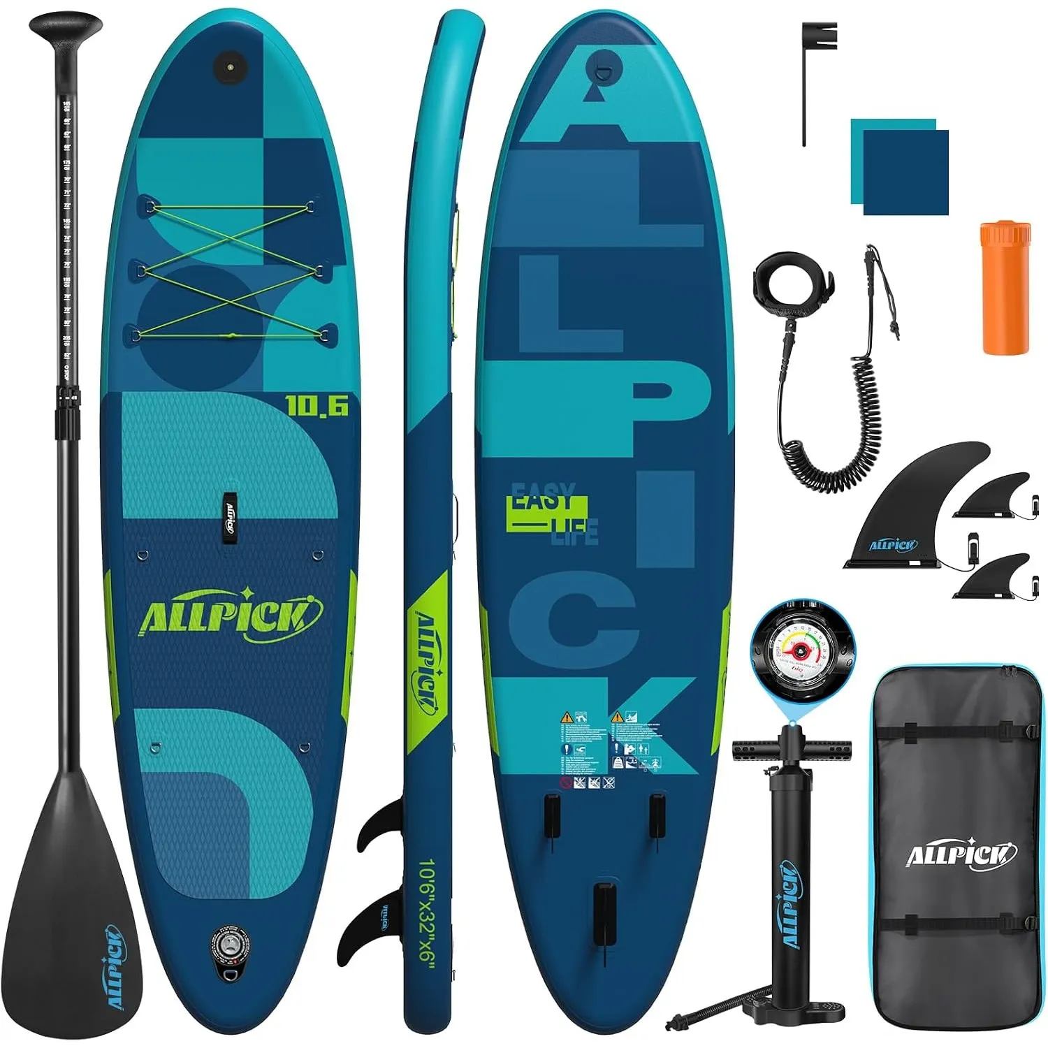 ALLPICK Premium SUP Board Set, Stand Up Paddling Board Aufblasbar, Mit Universal Kamerahalterung, Komplettes Zubehör, V…