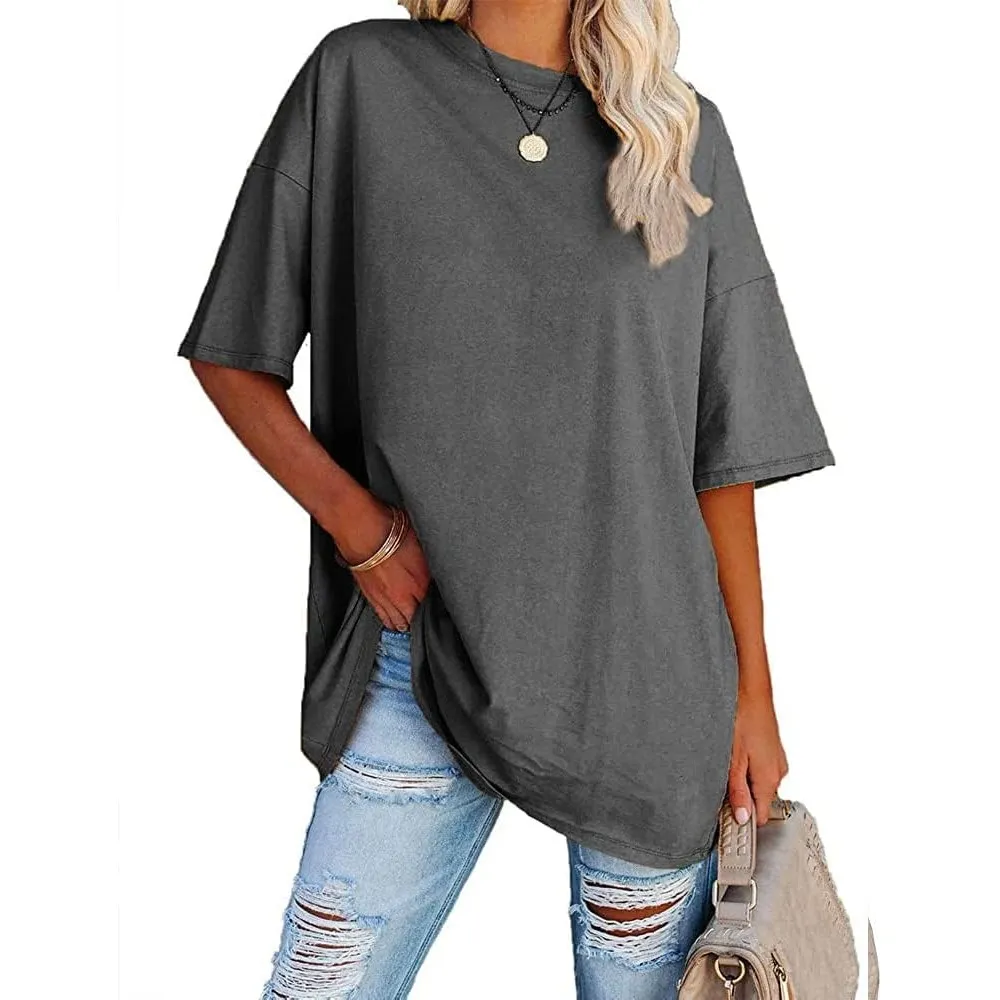 Ebifin Damen Tshirt Oversize Oberteile Rundhals | Longshirt,Tunika,Sommershirt,Sport,Basic,Baumwolle Top,Lang Bluse,Loo…