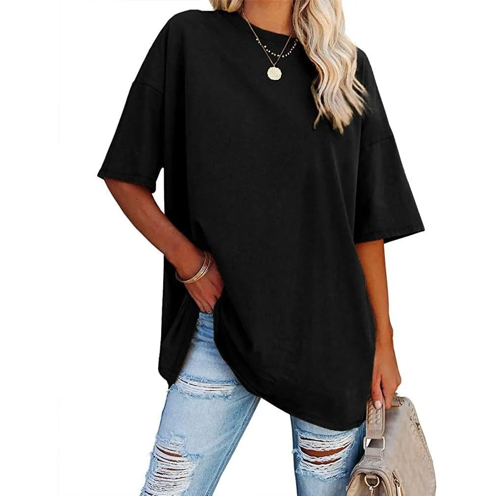 Ebifin Damen Tshirt Oversize Oberteile Rundhals