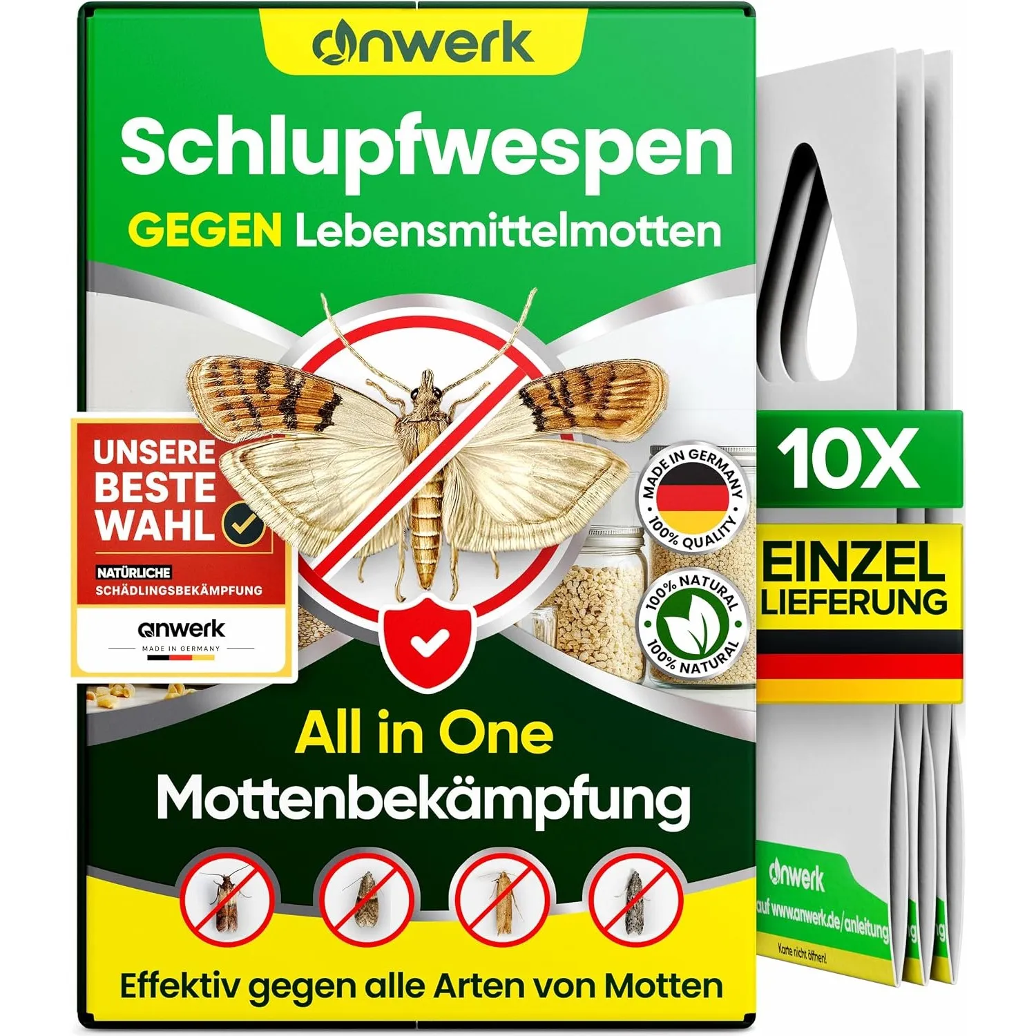 anwerk® Schlupfwespen gegen Lebensmittelmotten - 10 Karten à 1 Lieferung - Effektiv Lebensmittel Motten bekämpfen - Alt…