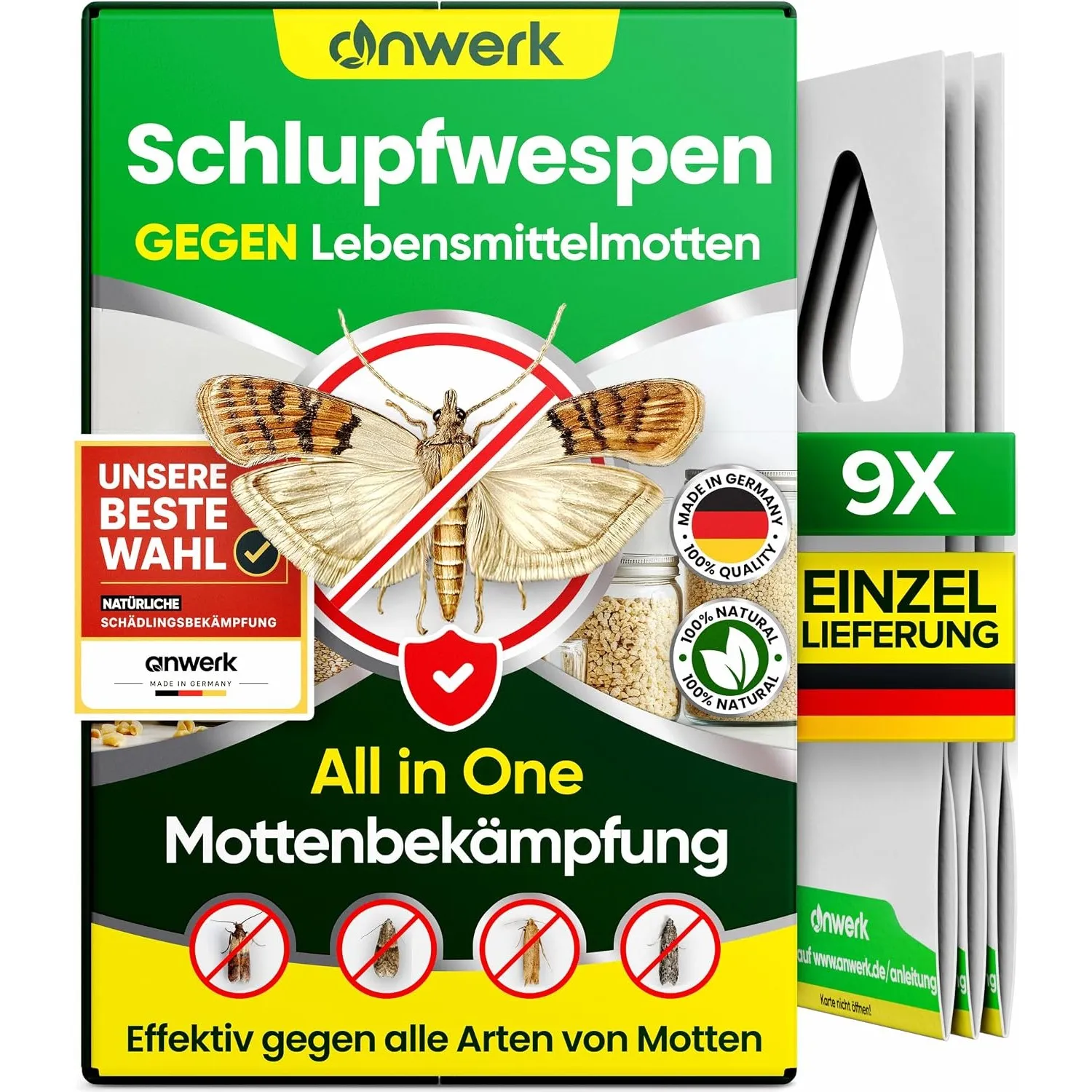 anwerk® Schlupfwespen gegen Lebensmittelmotten - 9 Karten à 1 Lieferung - Effektiv Lebensmittel Motten bekämpfen - Alte…