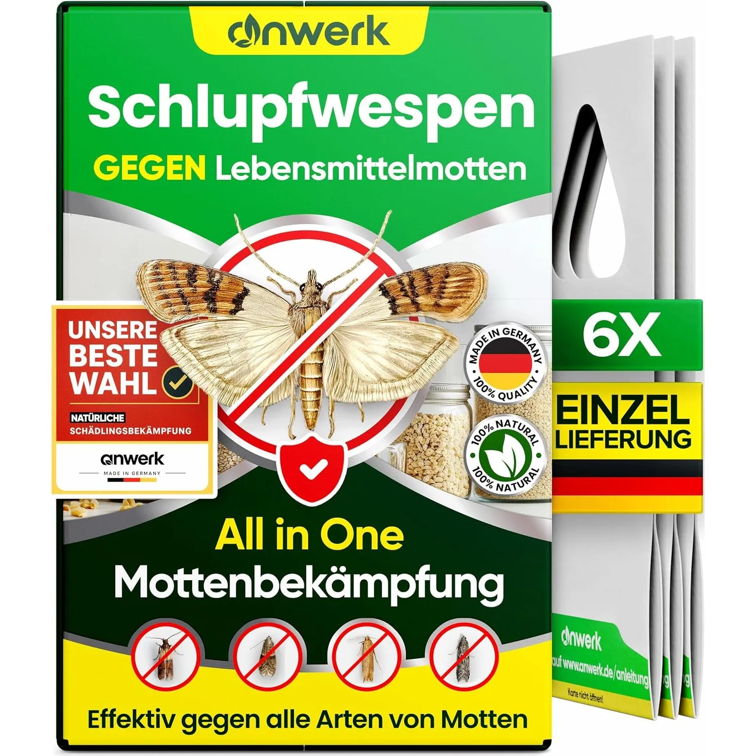 anwerk® Schlupfwespen gegen Lebensmittelmotten - 6 Karten à 1 Lieferung - Effektiv Lebensmittel Motten bekämpfen - Alte…