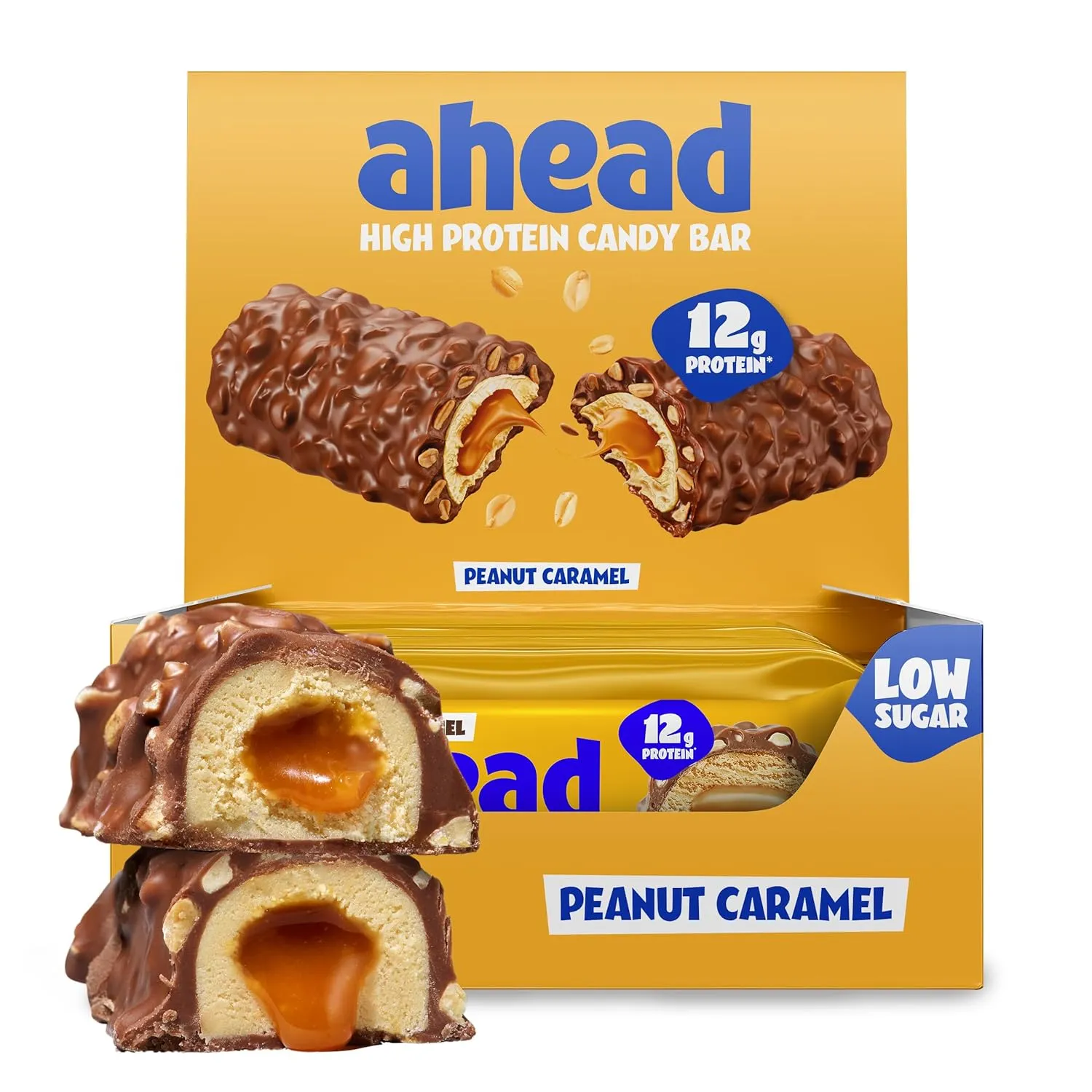 ahead Protein Riegel | Peanut Caramel | 14x 45g Extra softer Protein Riegel mit cremigem Kern | Low Carb Eiweißriegel o…