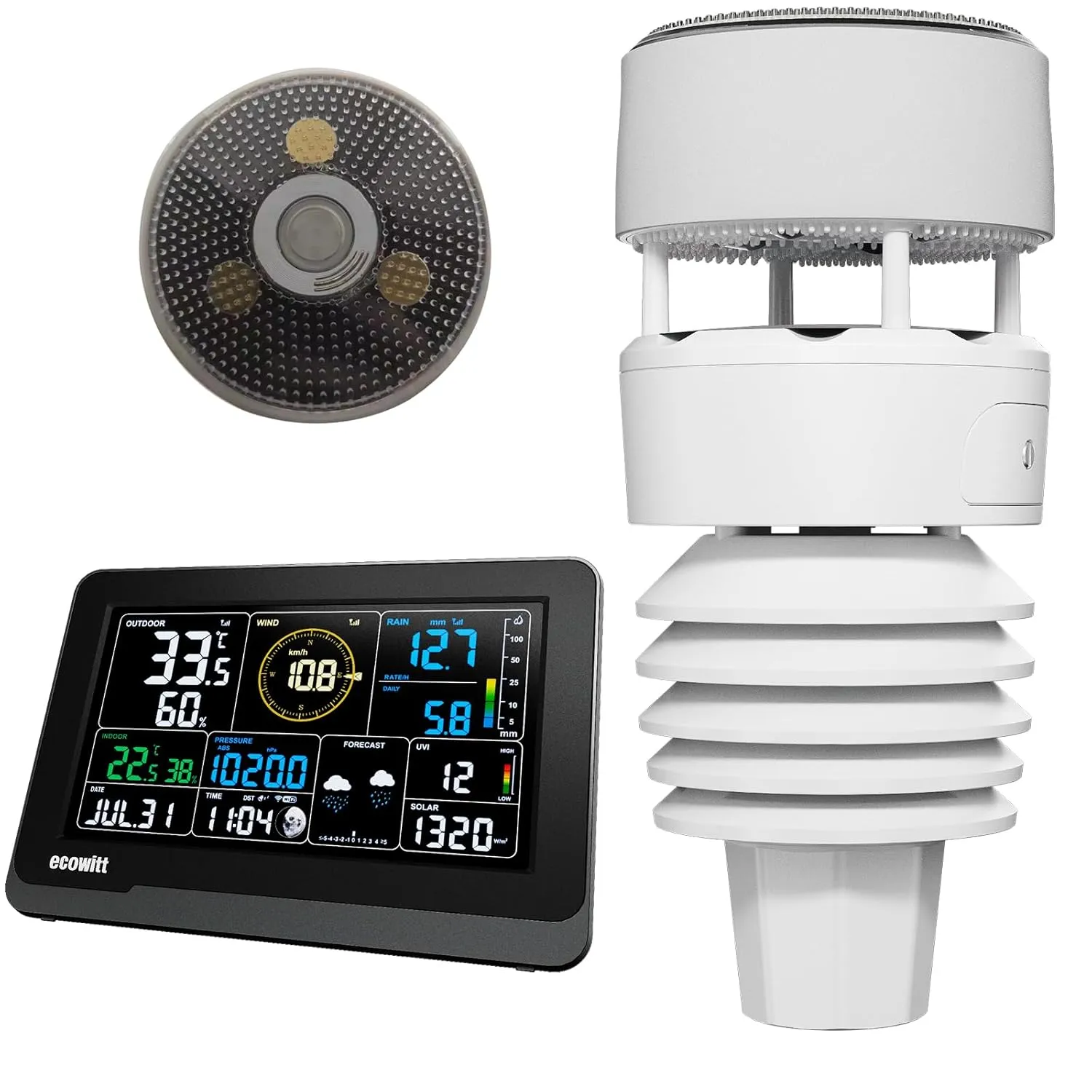 Ecowitt Weather Station WS3901, 7-in-1 Weather Station, Wittboy Outdoor Sensor Units WS90, 7.5 Inch WiFi Indoor LCD Col…