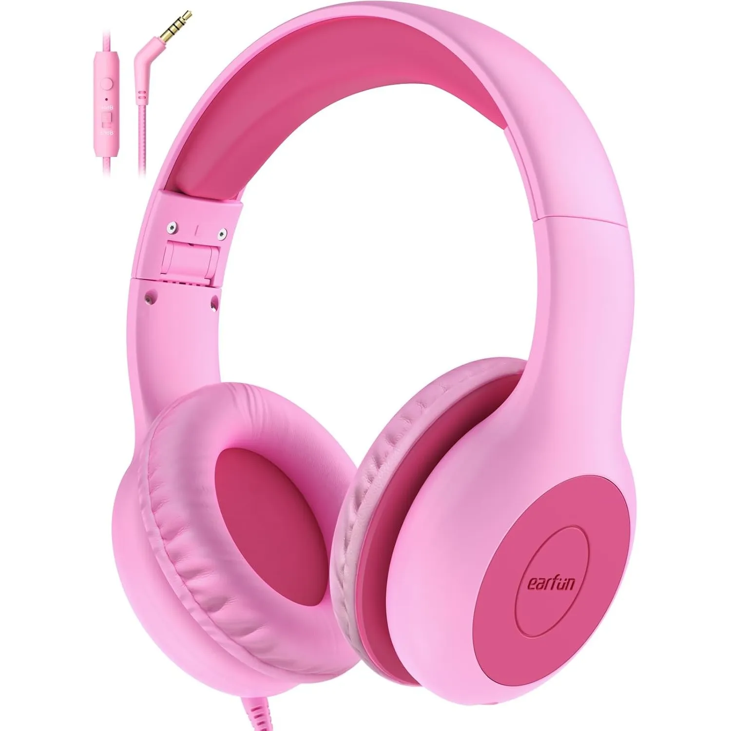 EarFun Kinder Kopfhörer mit 3,5 mm Kabel, Lautstärkebegrenzung, Rosé-pink
