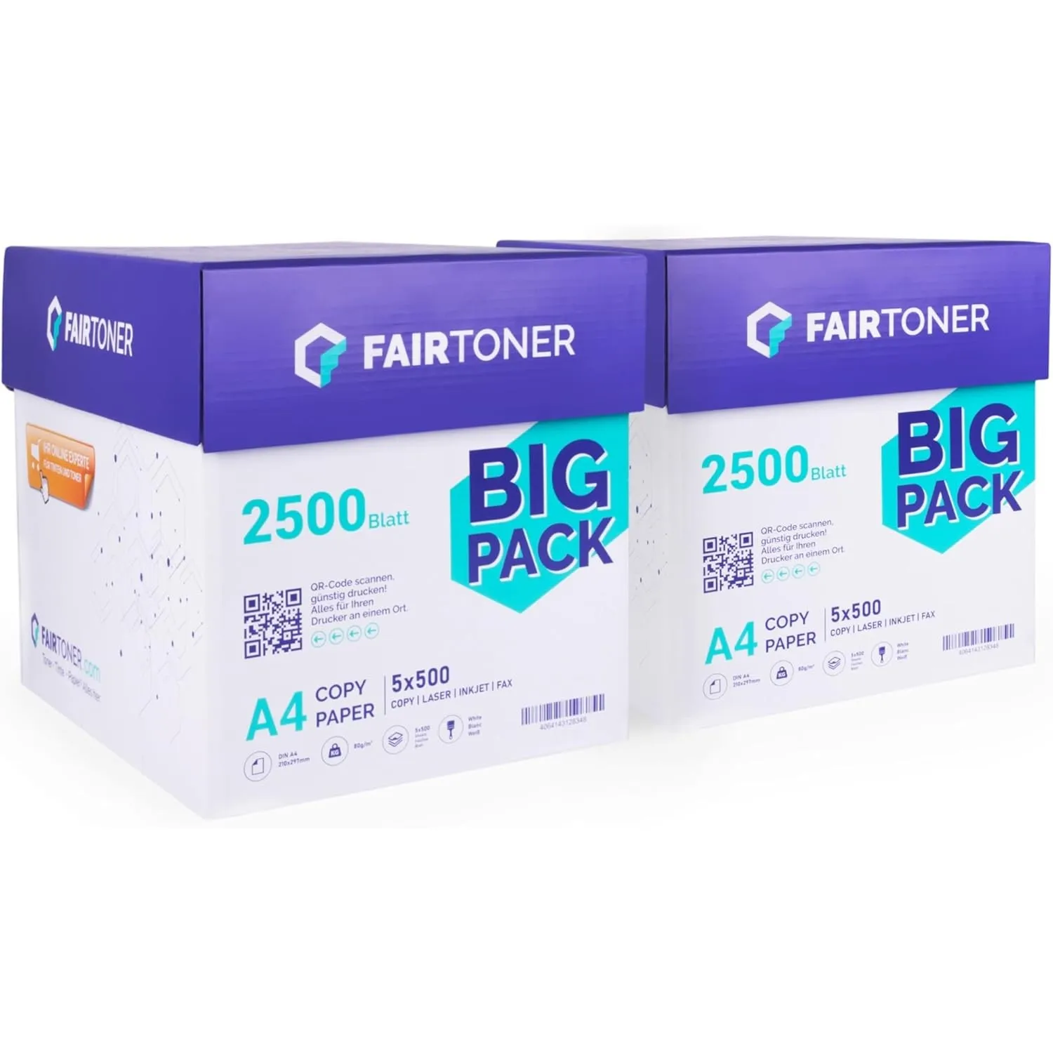 FairToner Kopierpapier 5000 Blatt DIN-A4 80g, Weiß (10 x 500 Blatt / 10er Pack) Universal Druckerpapier für Laserdrucke…