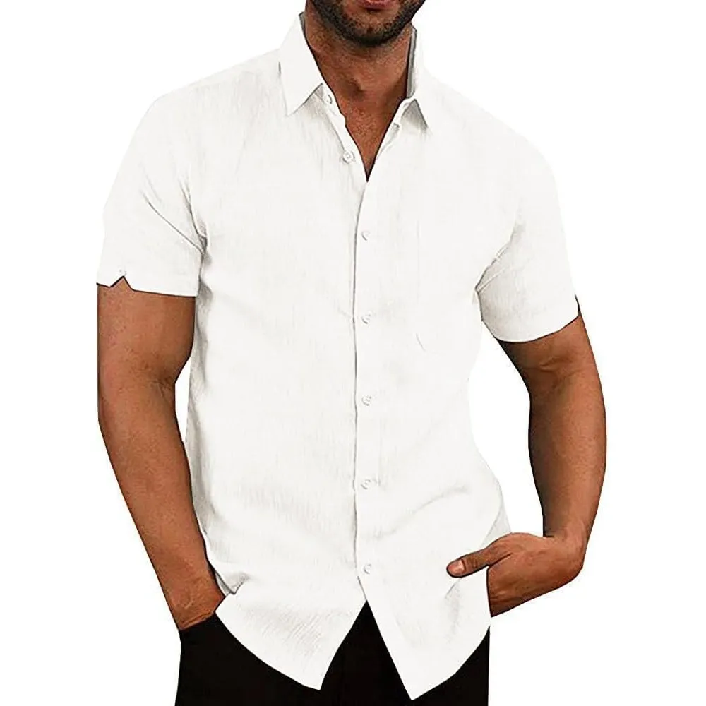 Glacspyg Leinenhemd Herren Kurzarm Leinenhemd Arbeit Freizeithemd Fit Business Casual Urlaub Sommer Strand Hemd