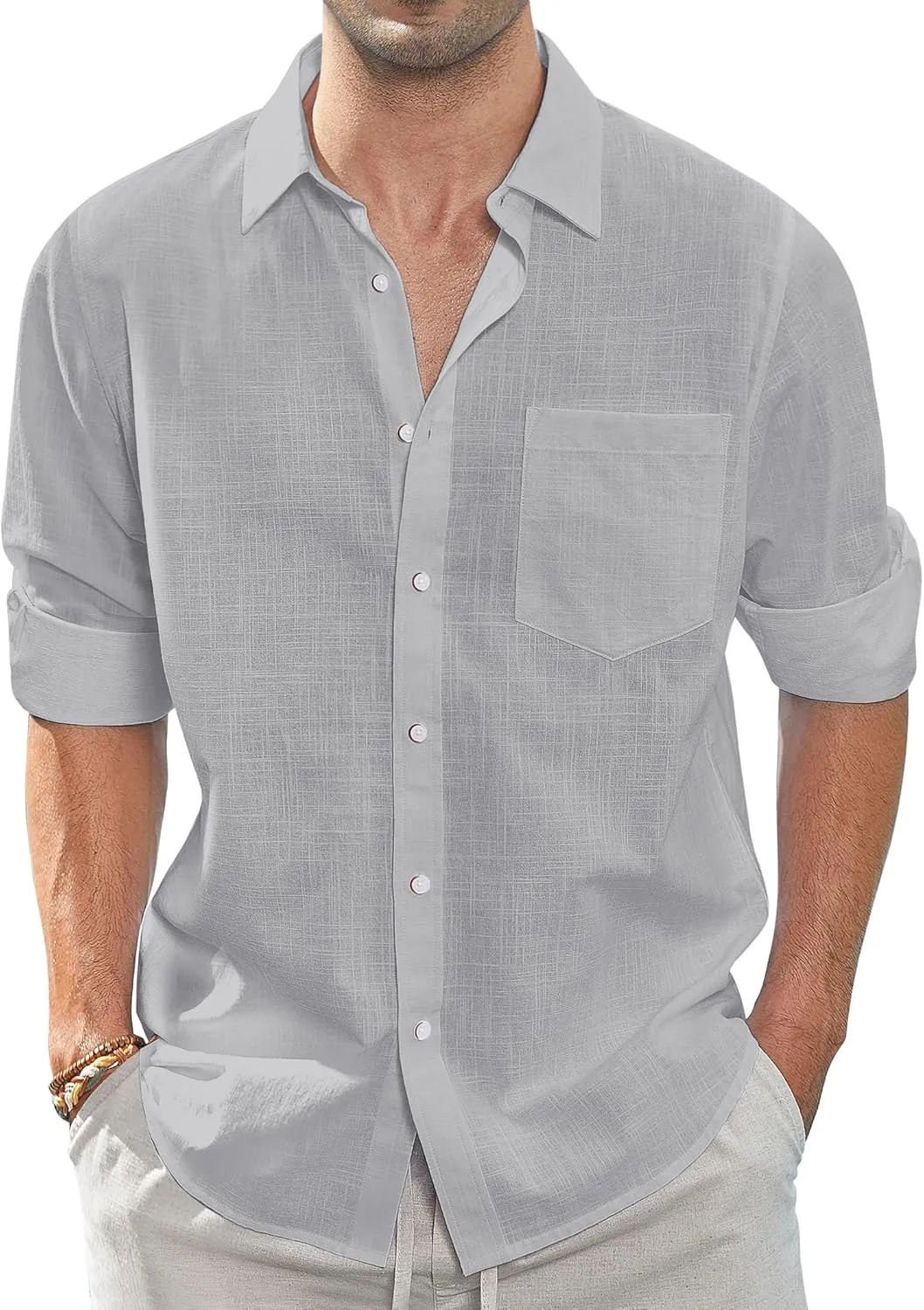 J.VER Linen Shirt Men's Shirt Long Sleeve Shirt Regular Fit Beach Shirt Cotton Business Linen Shirt Summer Casual Shirt…