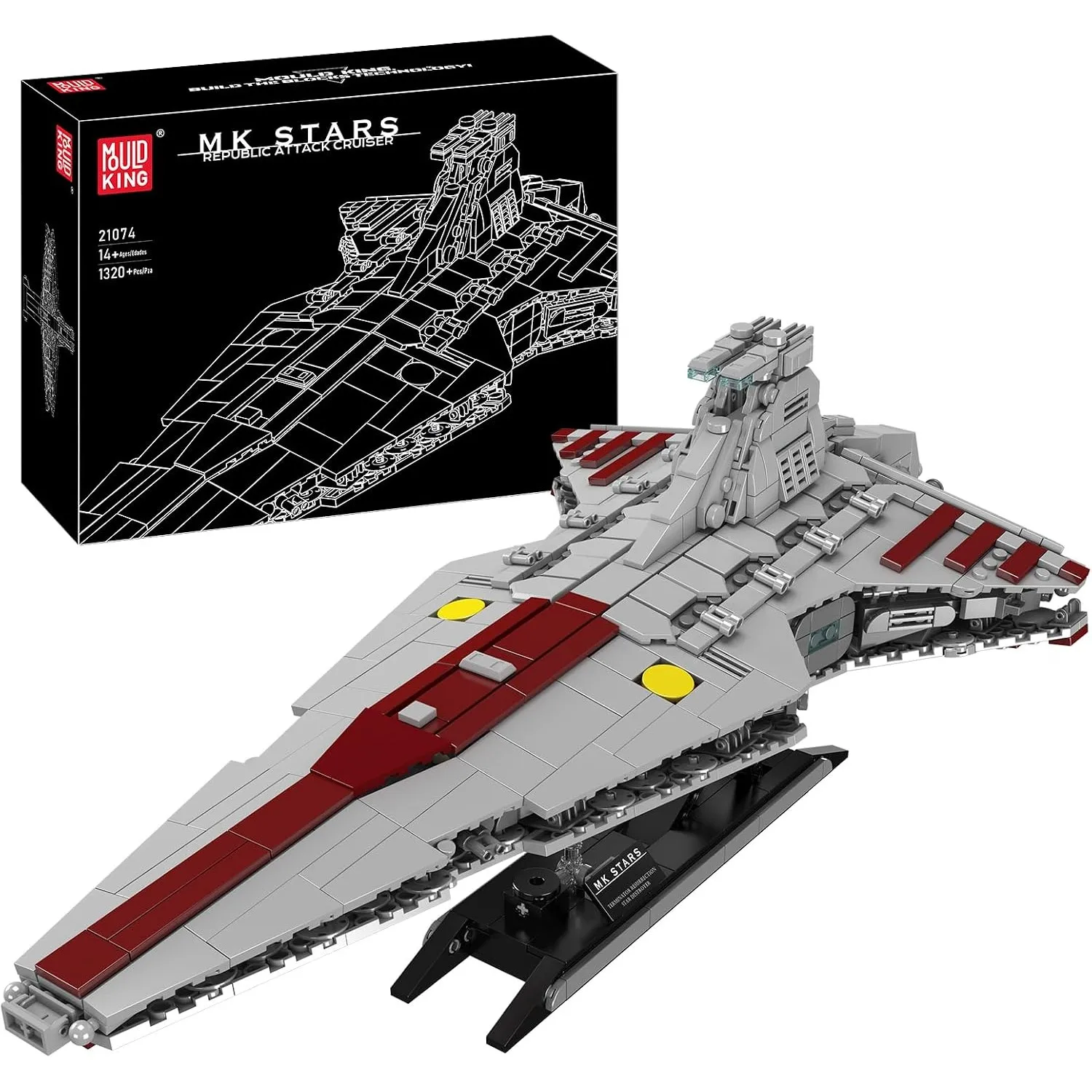 Mould King 21074 Großes Super Star Destroyer Modell, Venator-Klasse Republik Angriffskreuzer Bausteinspielzeug, baubare…