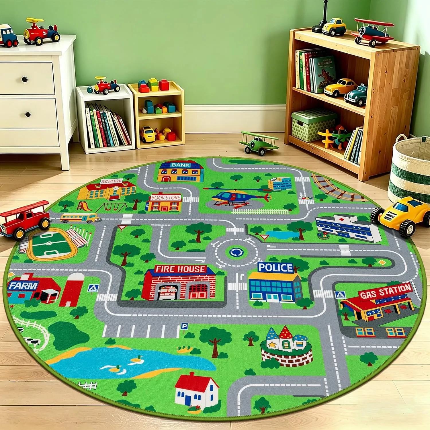 Capslpad Kinder Spielmatte ø120cm rutschfeste Kinderteppich Spielmatte für Spielzeugautos Waschbar Stadt Straßen Kinder…