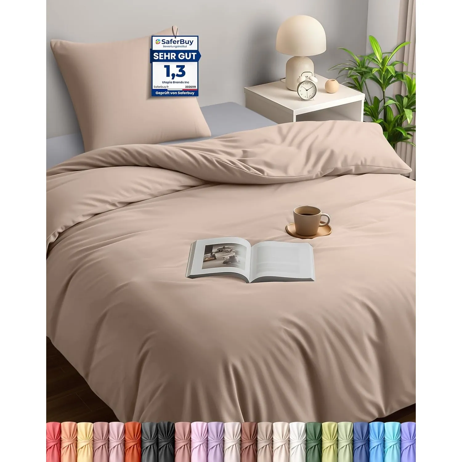 Utopia Bedding Bettwäsche 140x200 cm + 1 Kissenbezug 65x65 cm, Beige