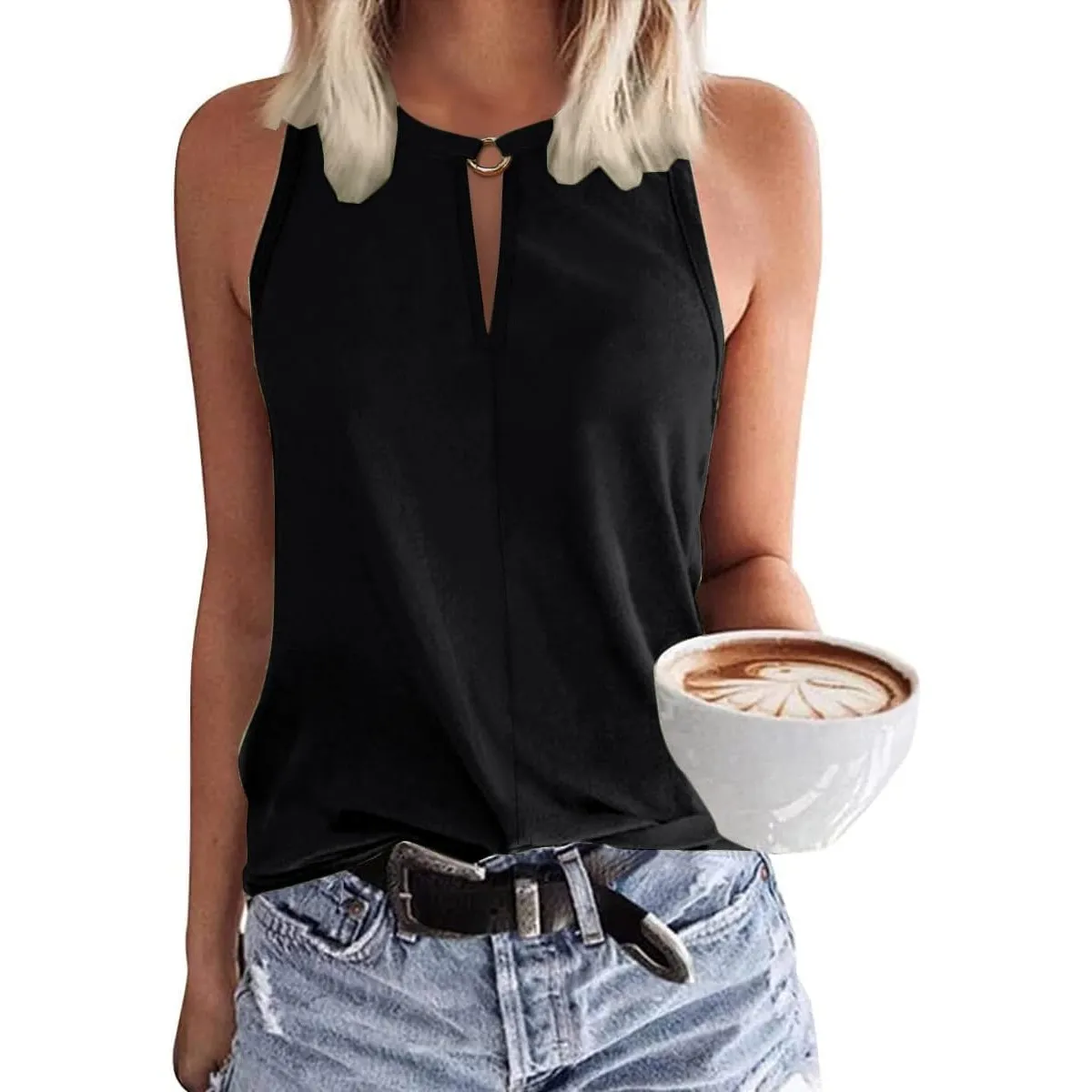 Tanmolo Damen Tank Top Ärmellos Oberteile Sommer Tanktops V-Ausschnitt Blusentop Strand Sexy Vest Top Bluse