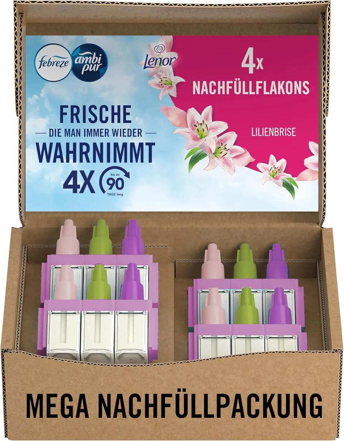 Febreze 3Volution Fragrance Plug, 4 x Refill Bottles, Lily Breeze, 3 Alternating Fragrances to Fight Odours