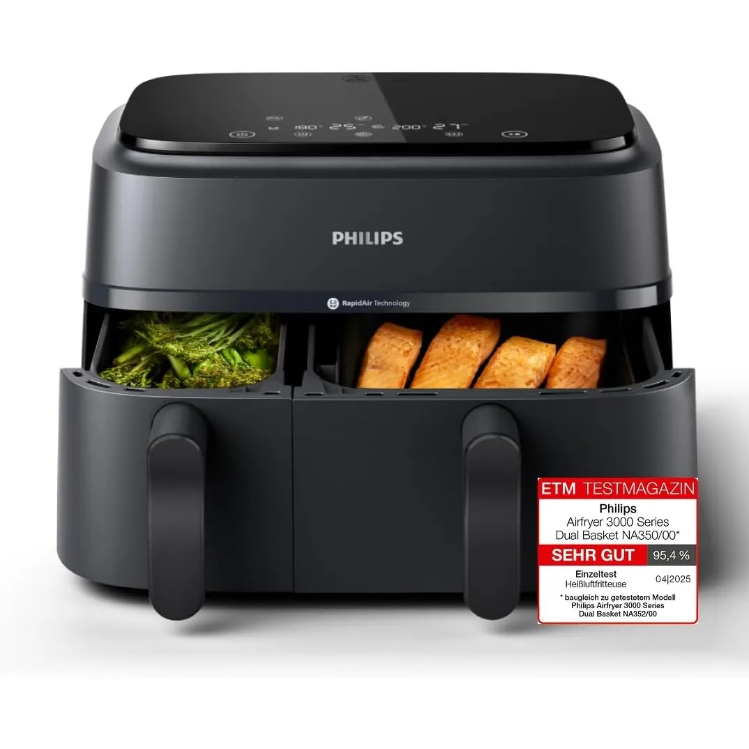 Philips Airfryer Dual Basket 3000 Serie Heißluftfritteuse, Schwarz, 9 L