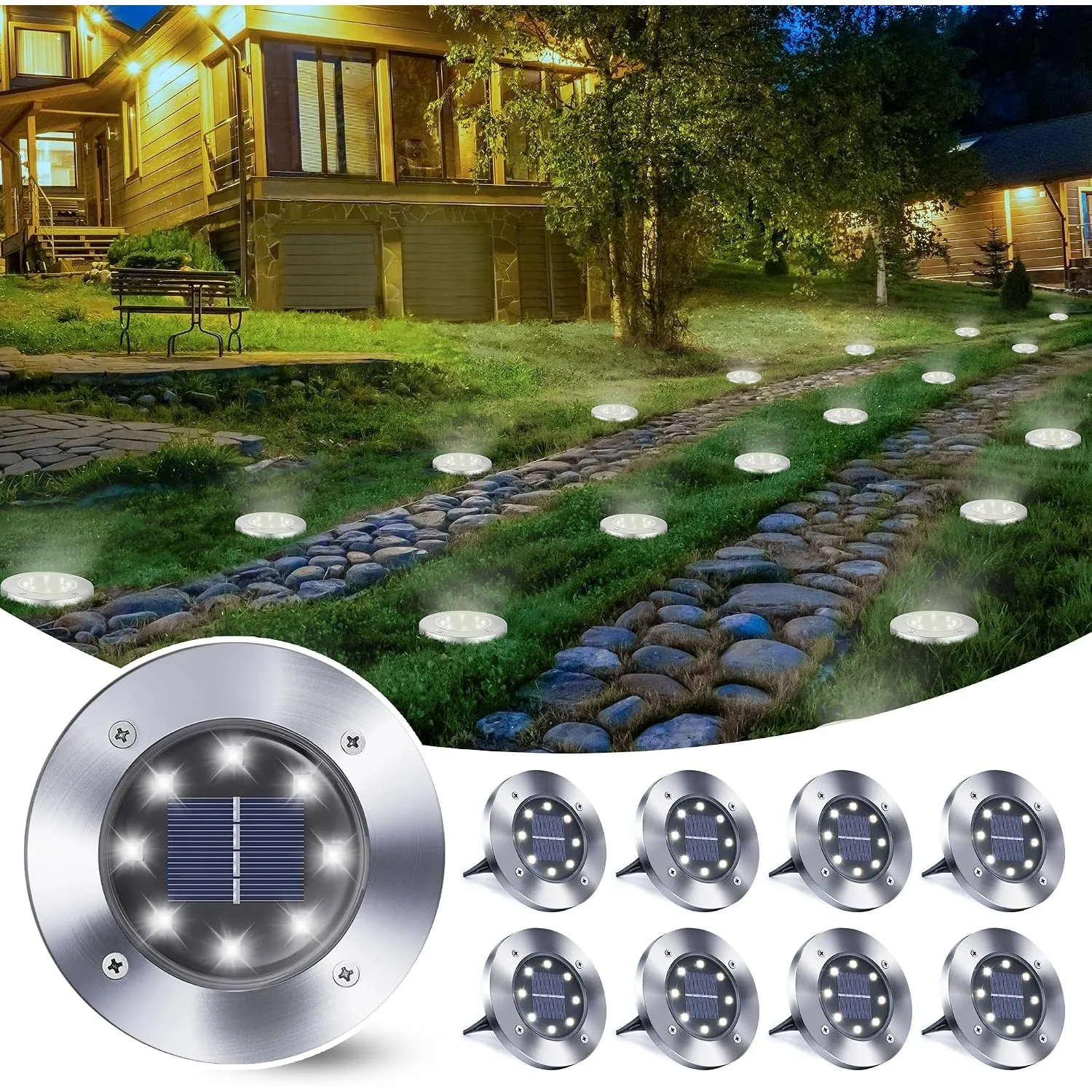 Qedertek 8 Stück Solar Bodenleuchten Aussen Garten - 8 LED Solarleuchten Außenleuchte Weiß, Solar Gartenleuchten Wasser…