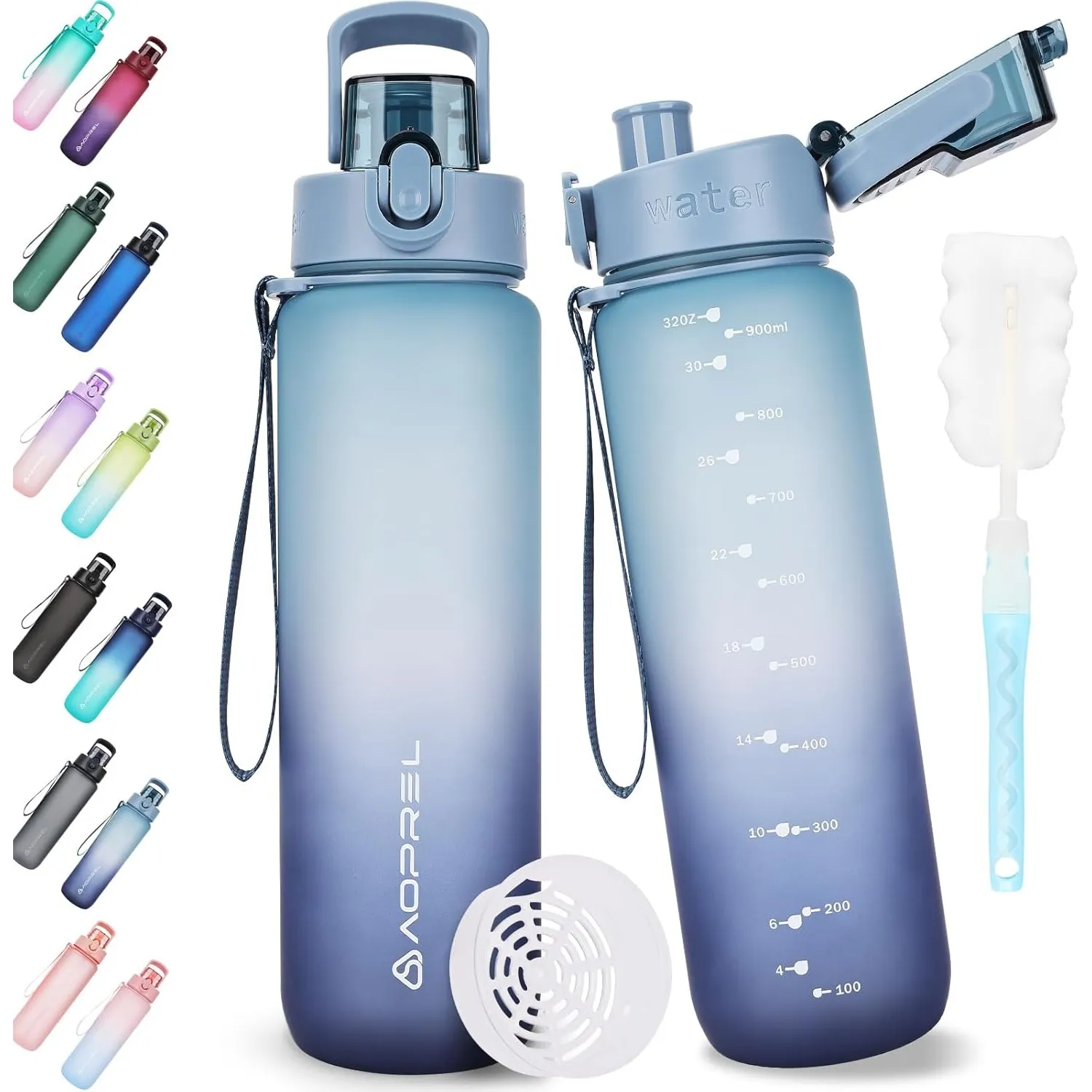 AOPREL Trinkflasche 1L Tritan BPA-Frei Wasserflasche Mit Filter | Auslaufsicher Trinkflasche Sport mit Bürste Auslaufsi…
