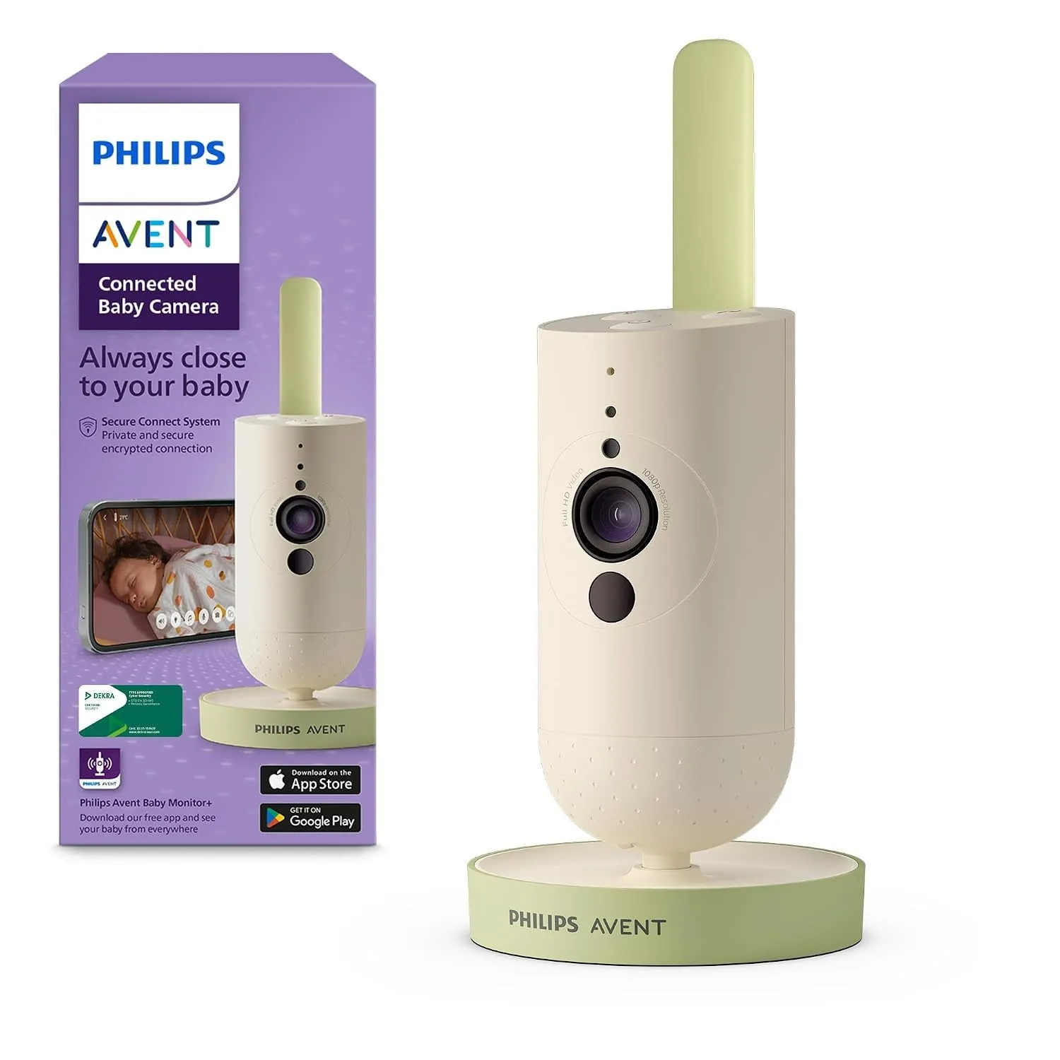 AVENT Philips Connected Babykamera mit App, Private und sichere Verschlüsselung, Audio, 2-facher Zoom, Nachtsichtfunkti…