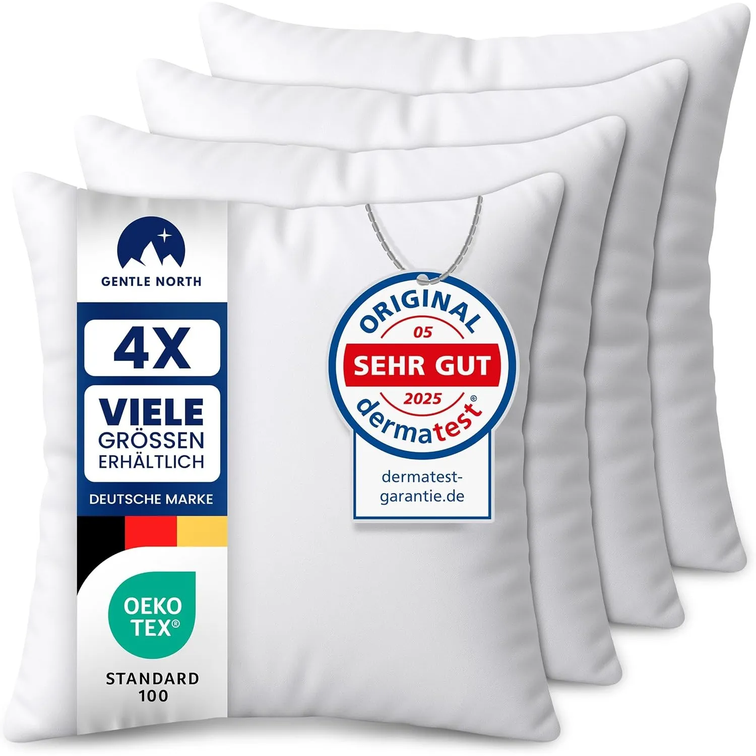 Gentle North Kopfkissen (40x40 cm groß) - 4er Set Kissen für Bett und als Dekokissen - Mit Reißverschluss für Füllung -…