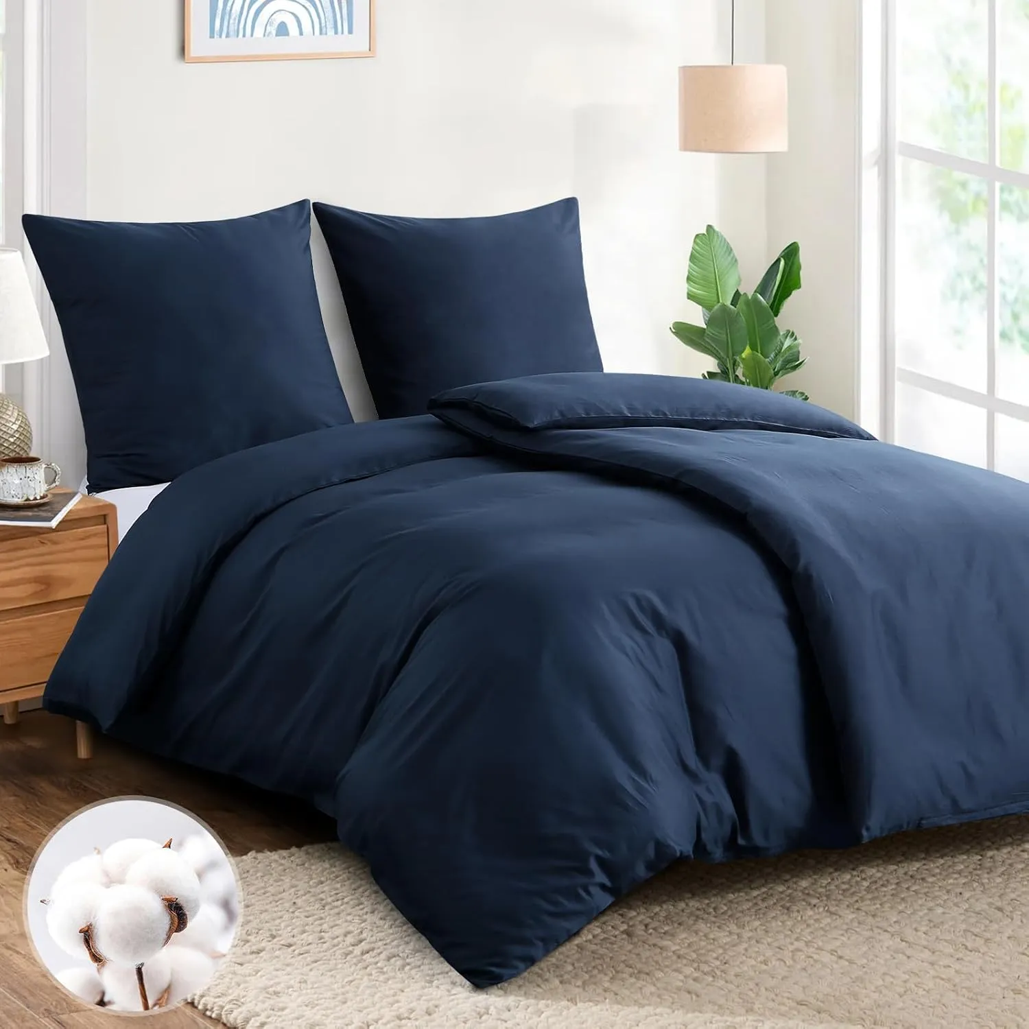 Aisbo 4-Piece Blue Cotton Bed Linen 135 x 200 cm, Bed Linen Sets, Set of 2 Duvet Covers with 2 Pillowcases 80 x 80 cm, …
