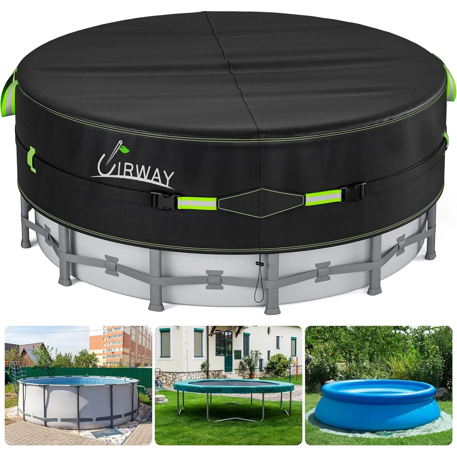 UIRWAY 640 cm Poolabdeckung, 420D Pool Abdeckplane für oberirdische Pools, UV-Schutz, Mit Kordelzug und Bodennägeln für…