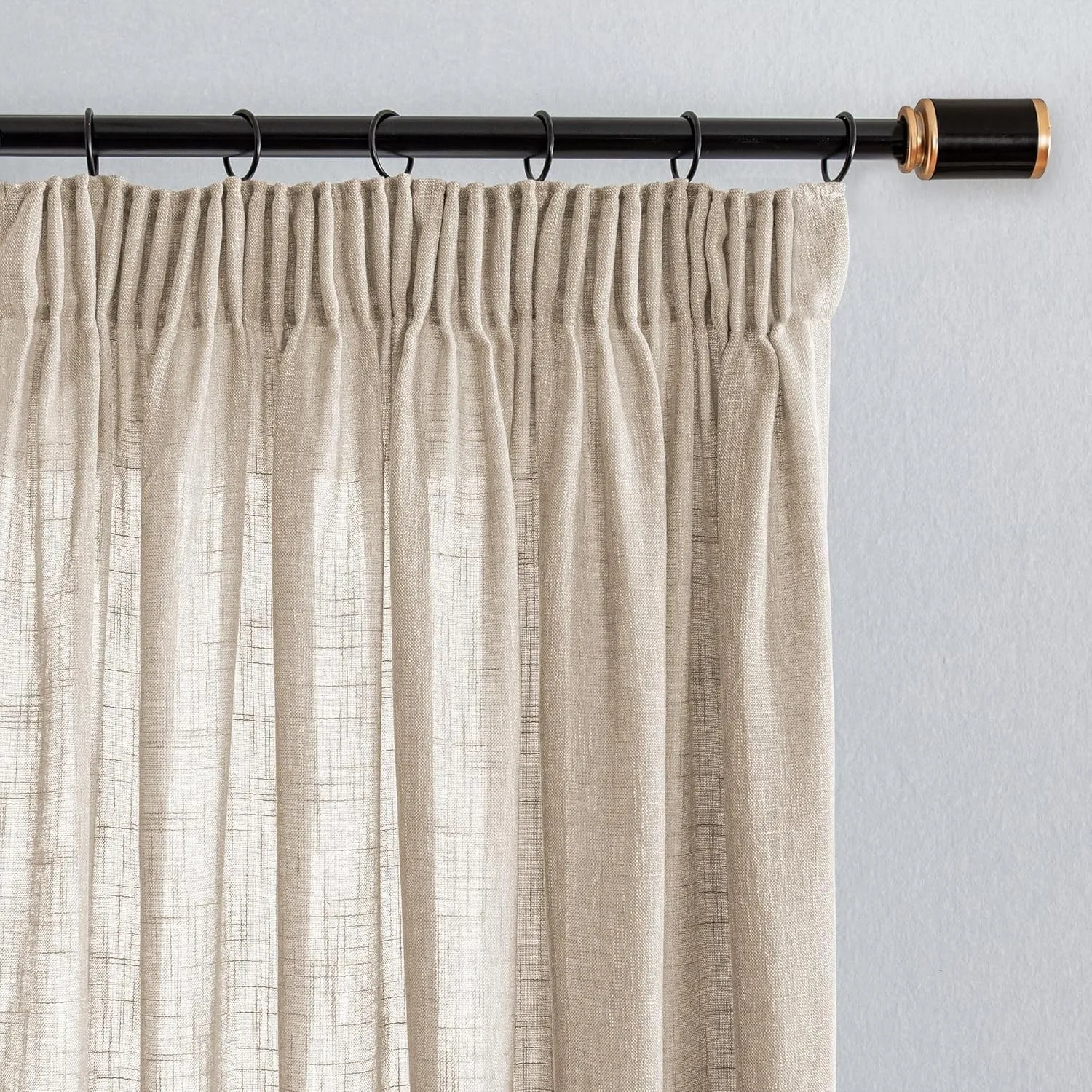 MYSKY HOME Gardine mit Kräuselband Kurz Halbtransparent Leinenoptik Curtain