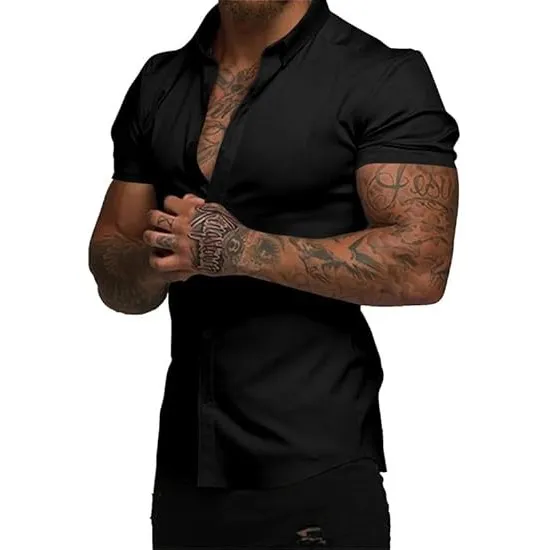 Elegancity Herren Sommerhemd Kurzarm Atmungsaktiv Freizeithemd Elastische Businesshemd Bügelfrei Shirt Faltenfreie Kurz…