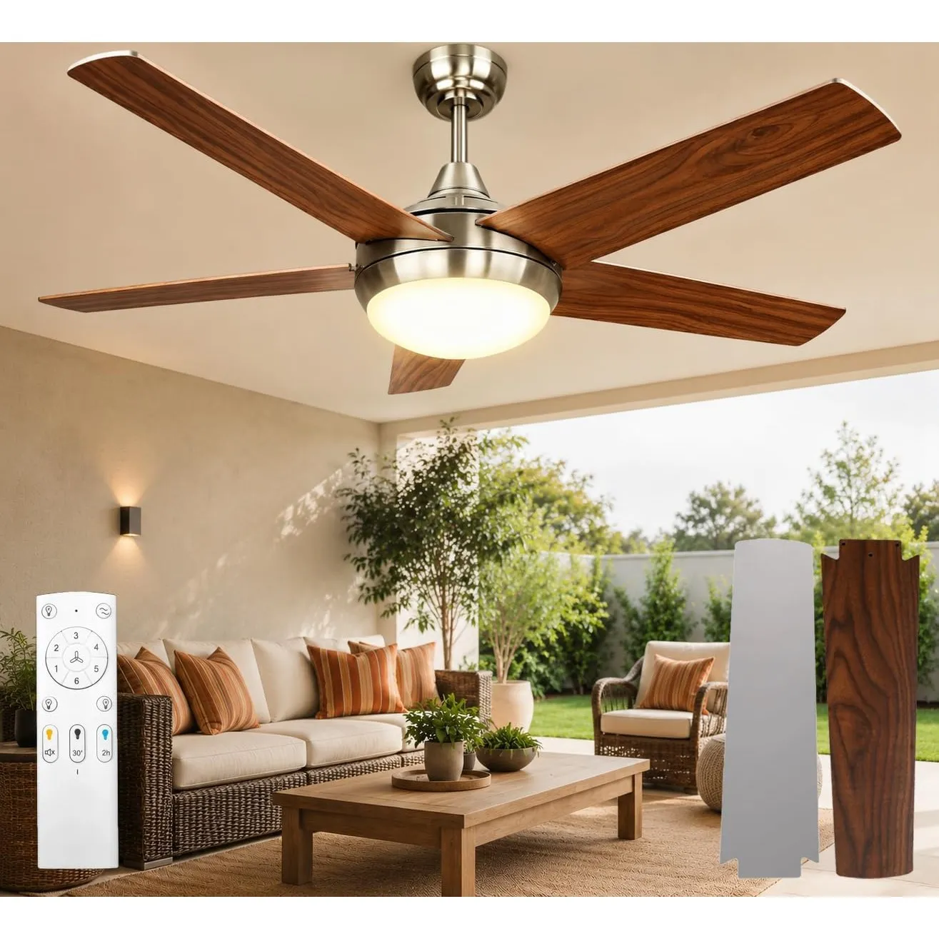 Deckenventilator mit Beleuchtung, Leiser DC-Ventilator 132cm mit Fernbedienung, Dimmbare Lampe 3000K-6500K, 5 Flügel, 6…
