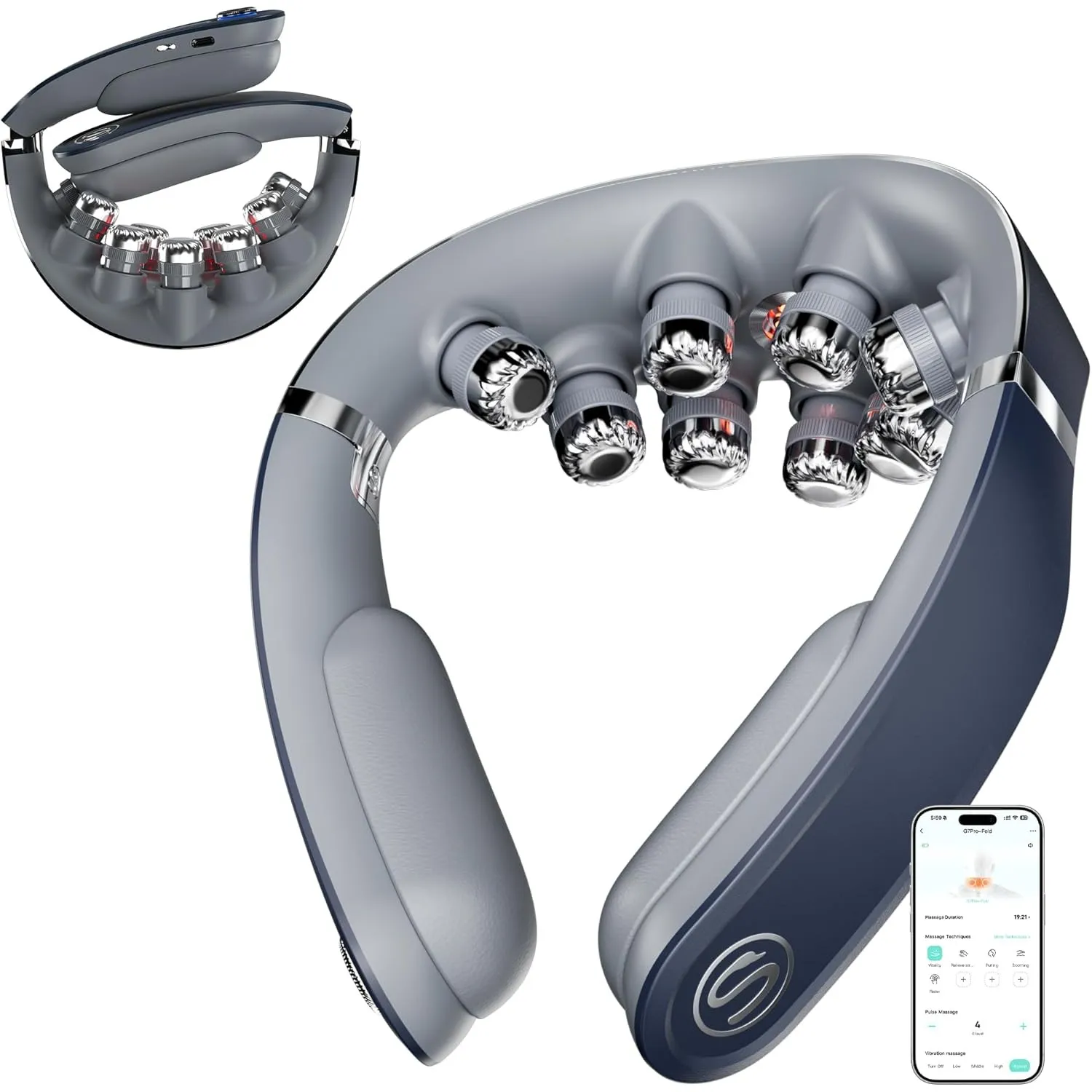 SKG® Das Original Faltbare Nackenmassagegerät, Wärme, Kabellos, G7 Pro Fold