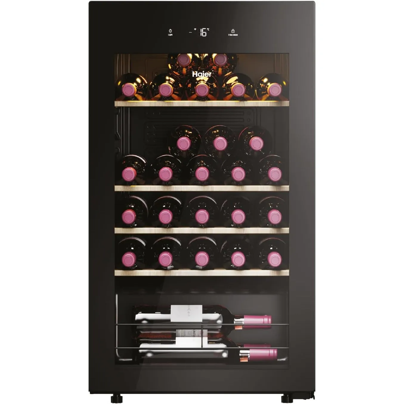 Haier Weinkühlschrank Serie 3 HWS34GGH1 | Für 34 Flaschen, Moderner Wine Fridge mit UV-Glastür & 5 Holzregalen, Wine Co…