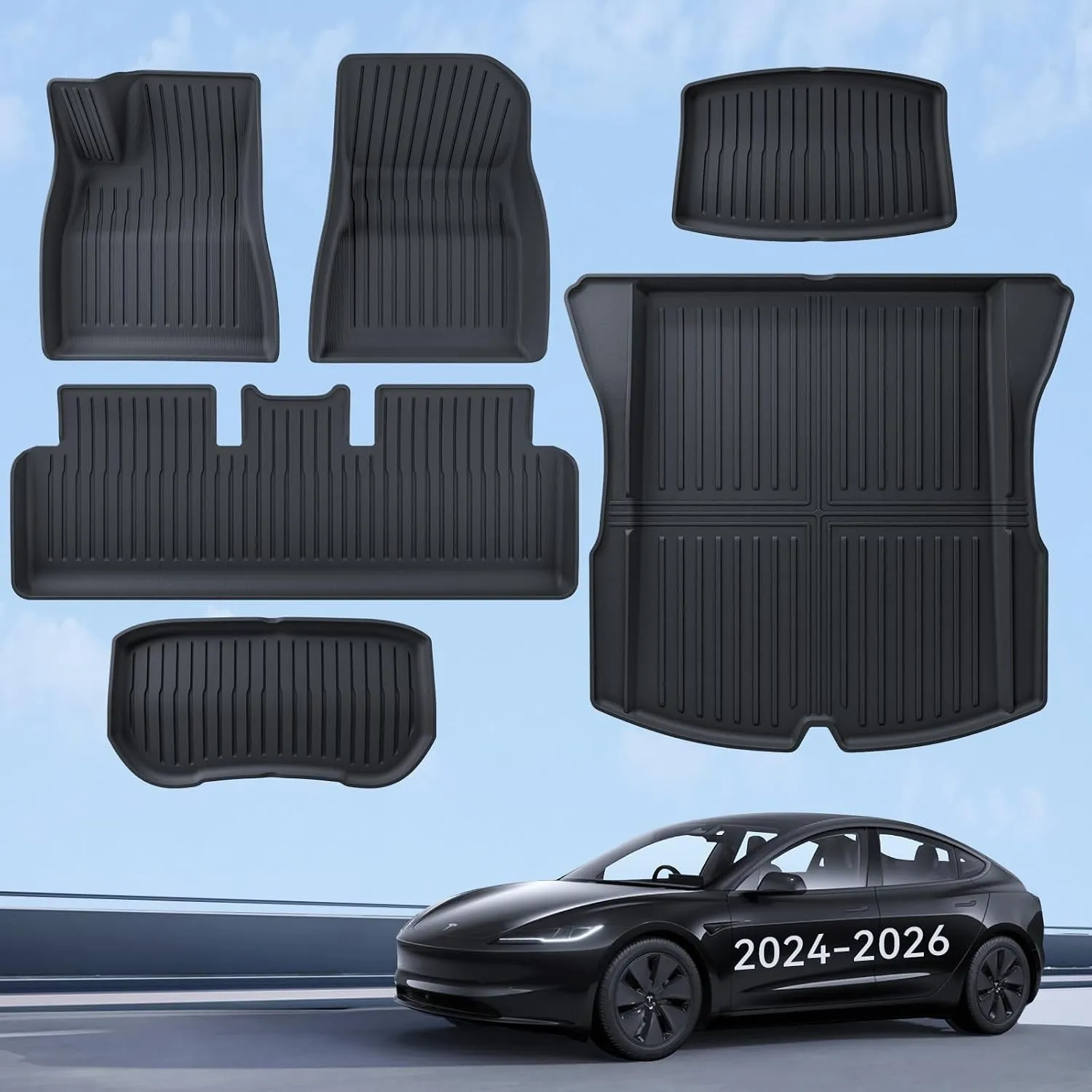 Fußmatten 6 Pcs für Tesla Model 3 2024-2026 Allwetter 3D Hoher Rand rutschfest Wasserdicht TPE Kofferraummatte 3-lagige…