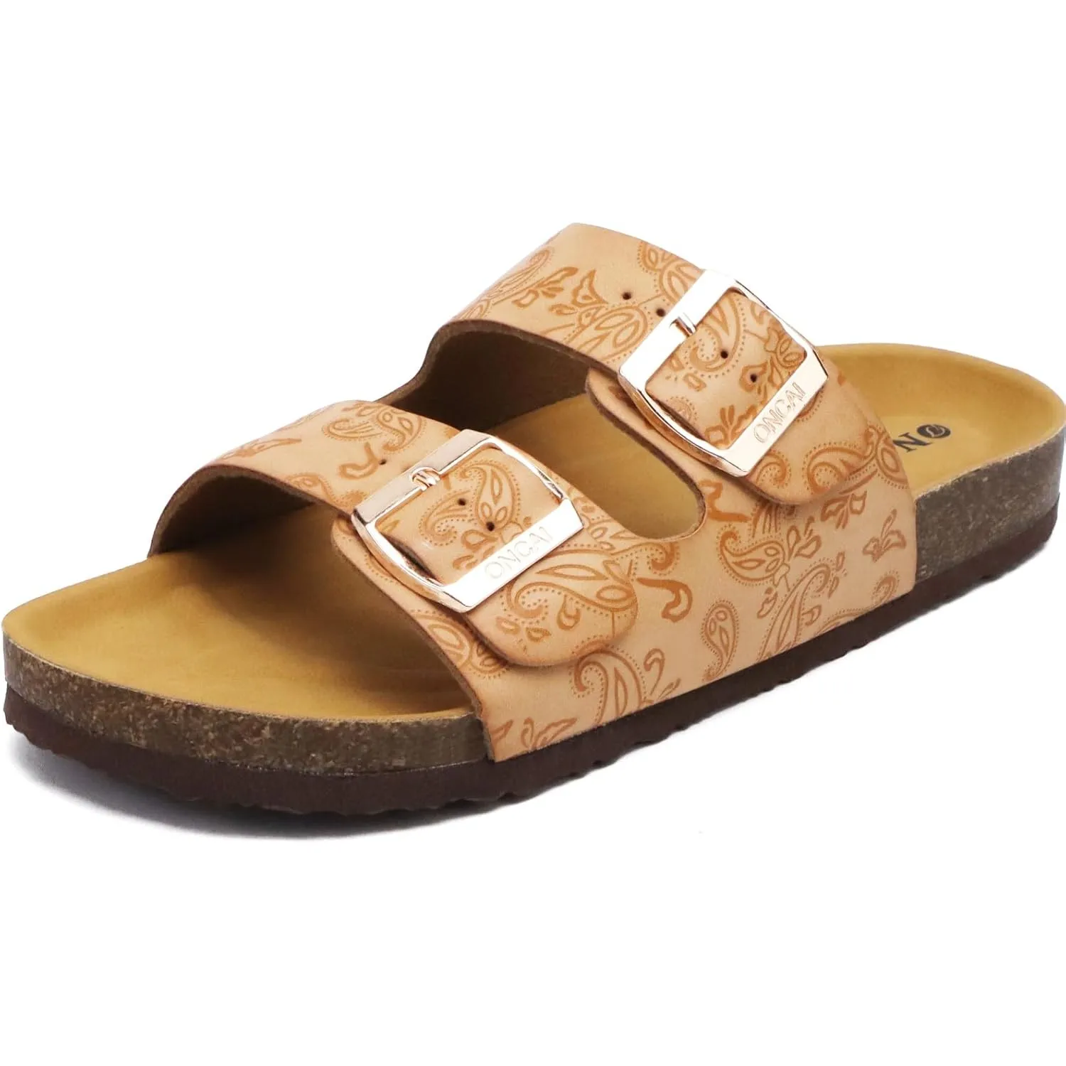 ONCAI Sandalen Damen Kork-Fußbett Pantoletten Damen Flach Rutschfest Sommer Badelatschen Mit Verstellbarer Rieme Größe …
