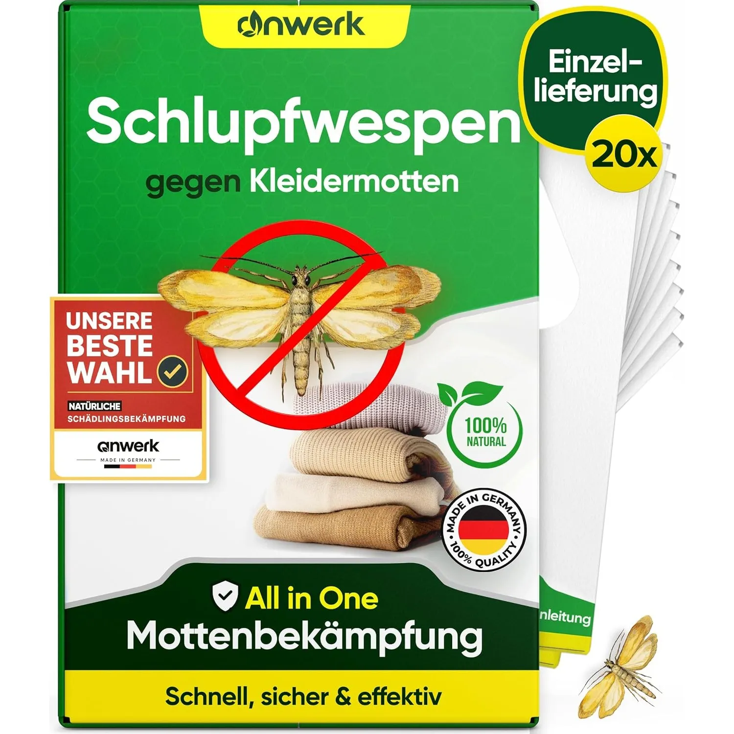 anwerk® Schlupfwespen gegen Kleidermotten - 20 Karten à 1 Lieferungen - Effektiv Kleider Motten bekämpfen - Alternative…