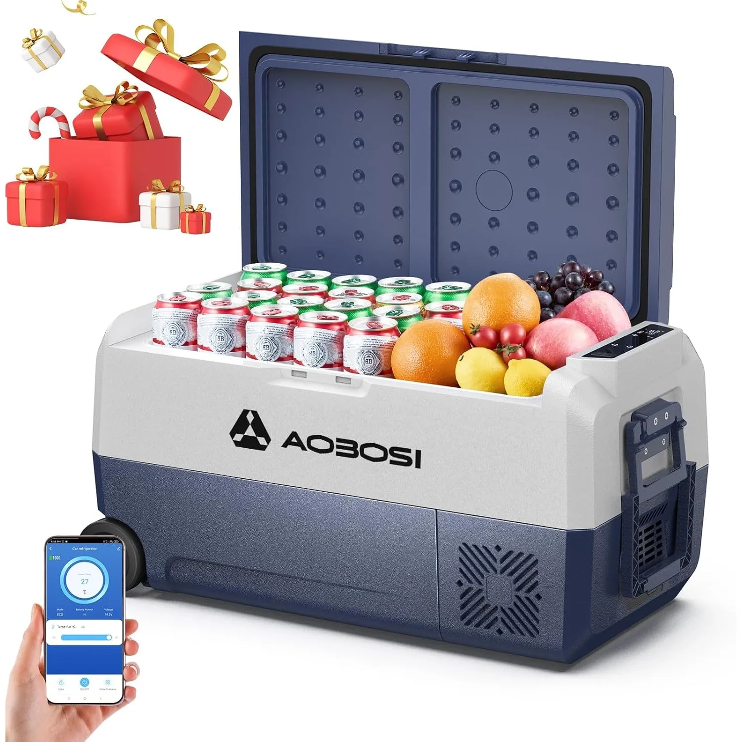 AAOBOSI Kompressor Kühlbox 36L, kühlbox Auto 12v 230v mit APP-Steuerung, -20℃ bis 20℃ Camping kühlschrank, für Wohnmobi…