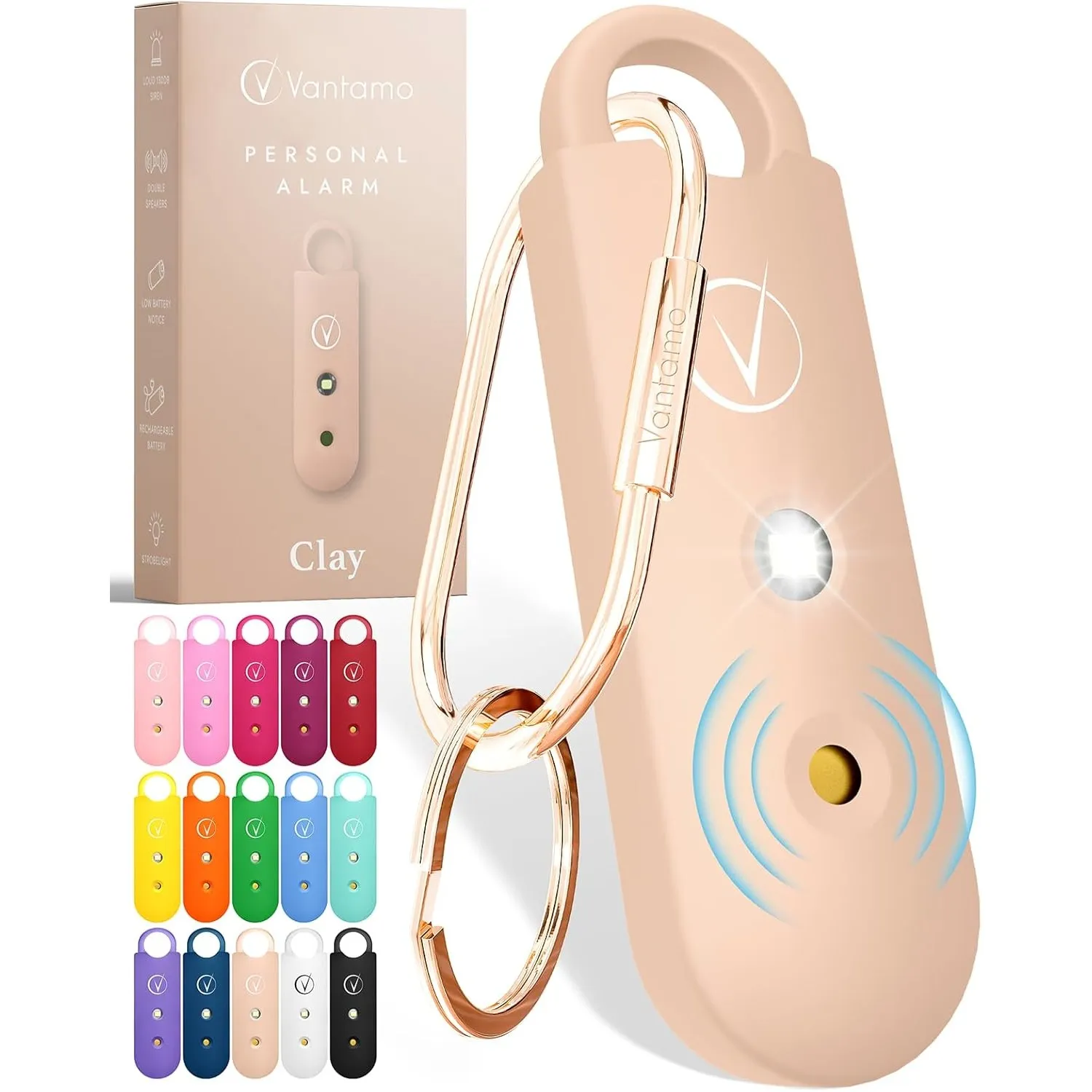 Vantamo Taschenalarm Extra Laut 130dB Mit 2 Lautsprechern Für Selbstverteidigung Frauen, Hell Taschenlampe & Batteriewa…