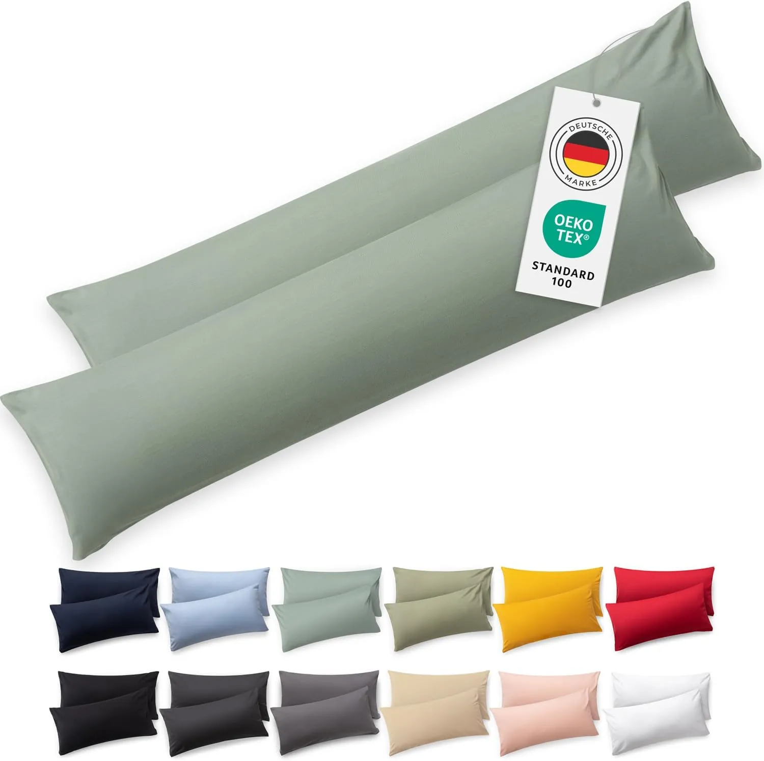 Blumtal Side Sleeper Pillow Cover 40 x 145 cm (Set of 2 Pillowcases), Light Green, 100% Cotton, Oeko-Tex Certified, Pil…