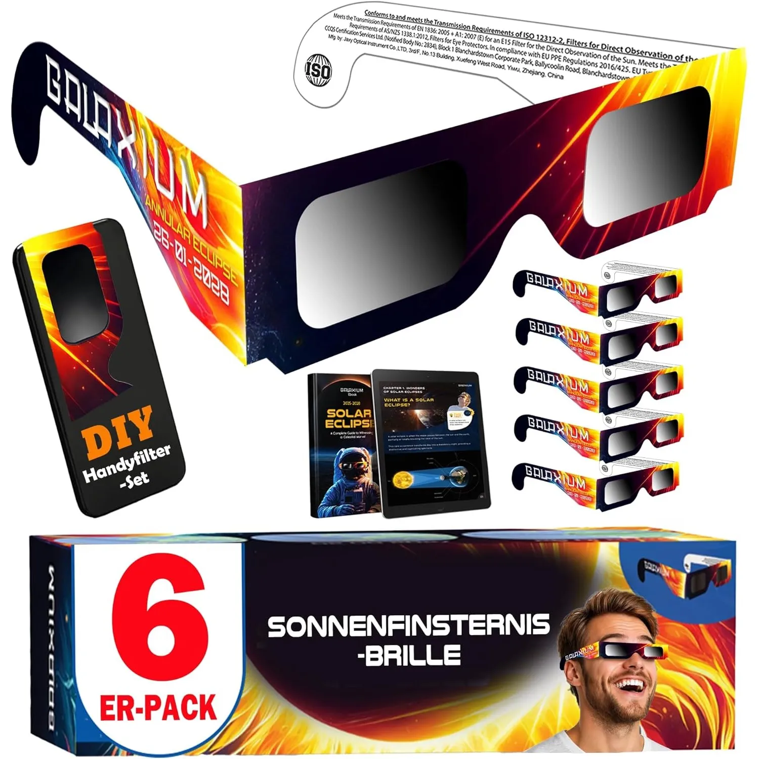 Galaxium 6/12/25/50/100er-Pack Sonnenfinsternis Brille 2026 ISO 12312-2 Zertifiziert | Brillen Sonnenfinsternis | Schut…