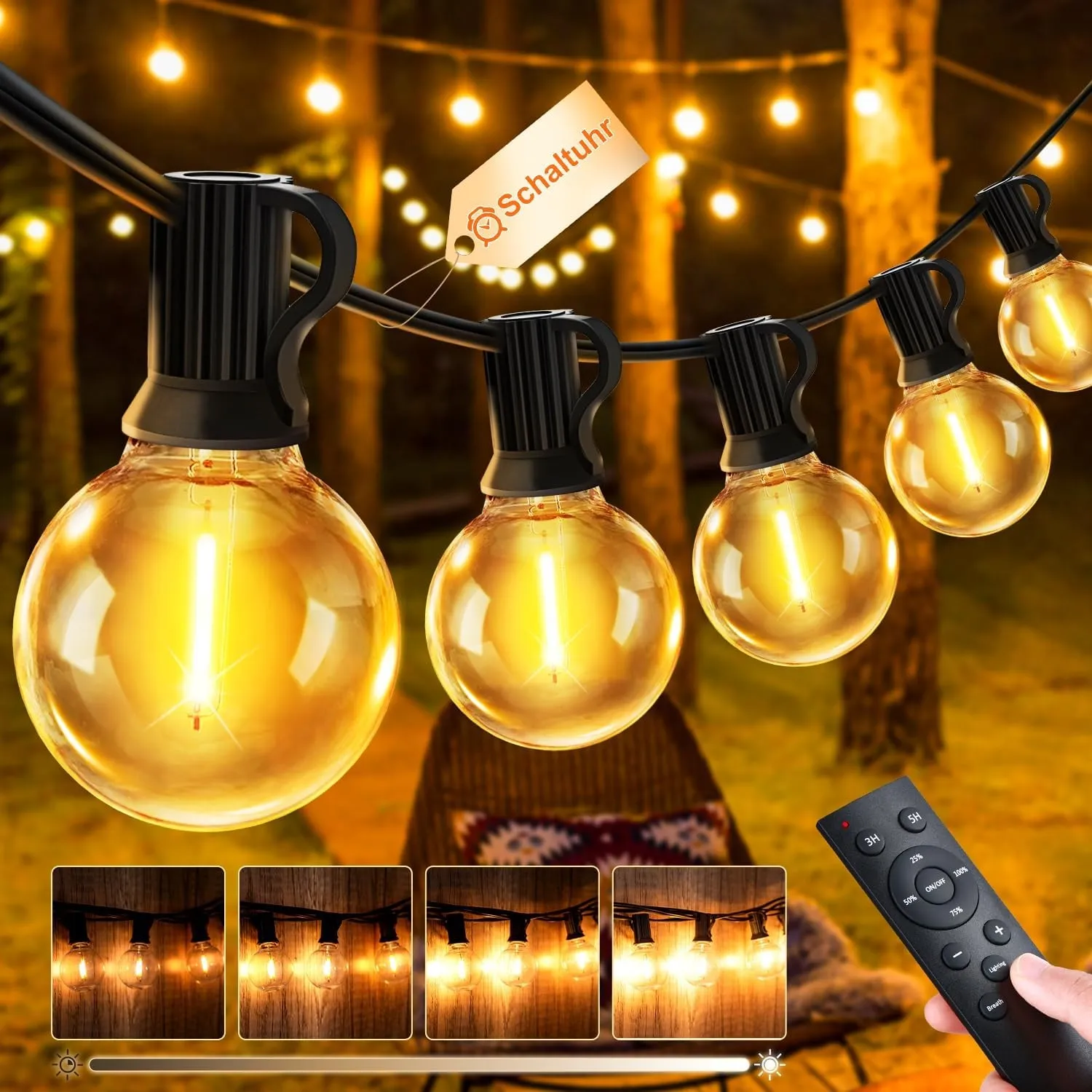 Lichterkette LED Außen Strom Outdoor - 20M 65.5FT G40 Glühbirnen