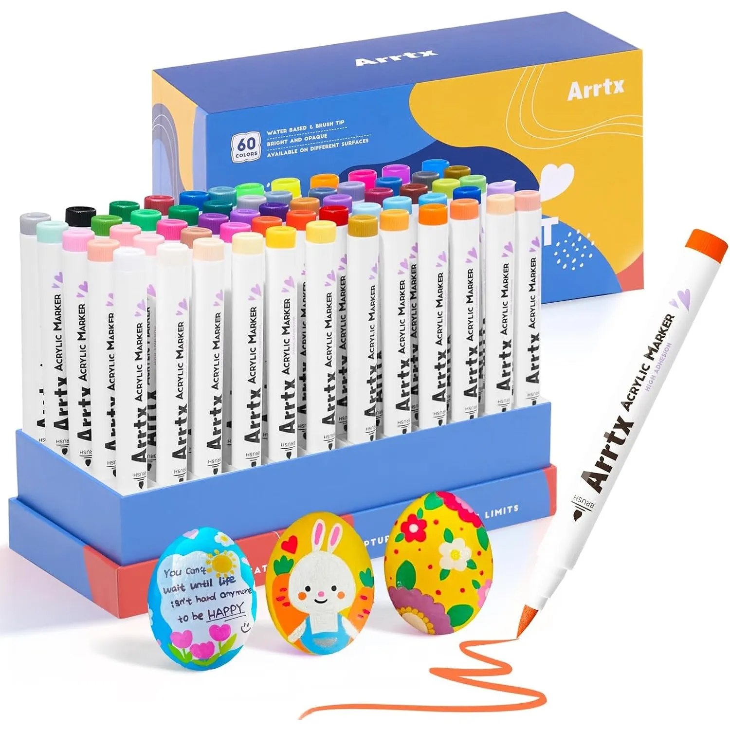 Arrtx Acrylstifte für Steine wasserfest, 60 Farben 1-6MM Pinselspitze