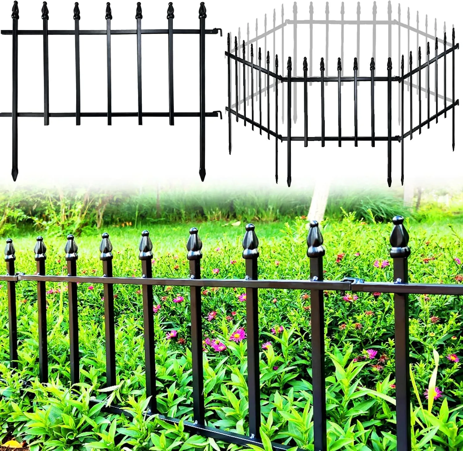 Thealyn Metall Dekorativer Gartenzaun 57cm Breit x 45cm Hoch (5 Paneele, Gesamtlänge 2,8m) Zaunpaneel Grenze Faltbarer …